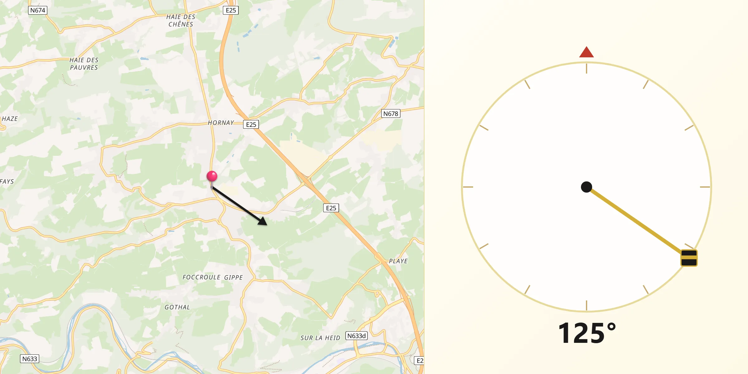 Direction vers la Qibla depuis Sprimont