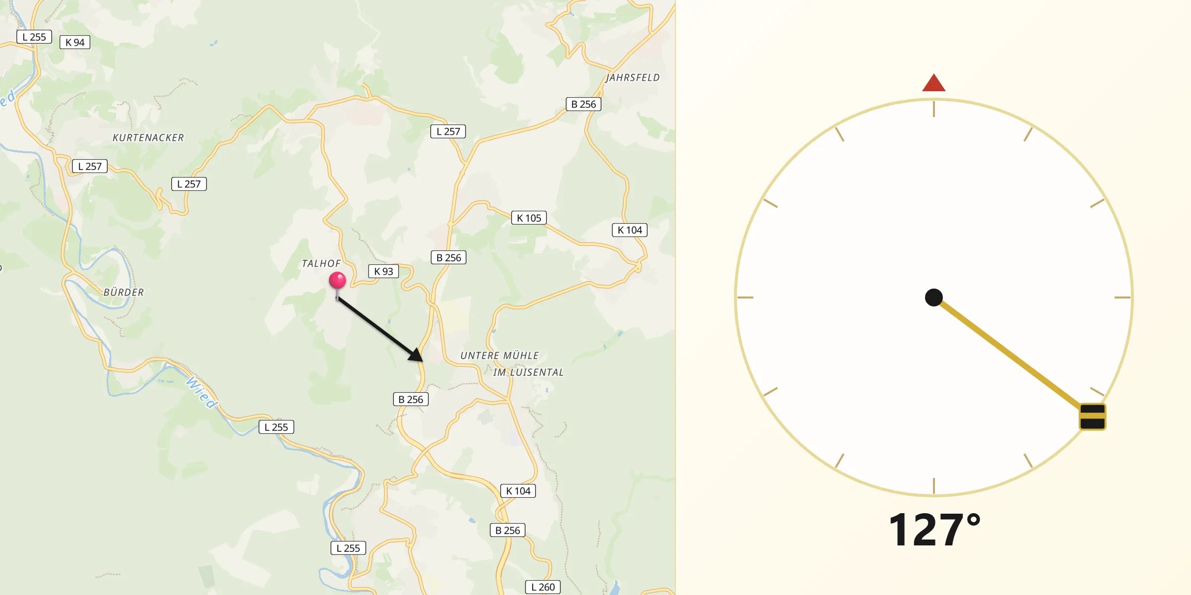 Qibla-Richtung von Ehlscheid