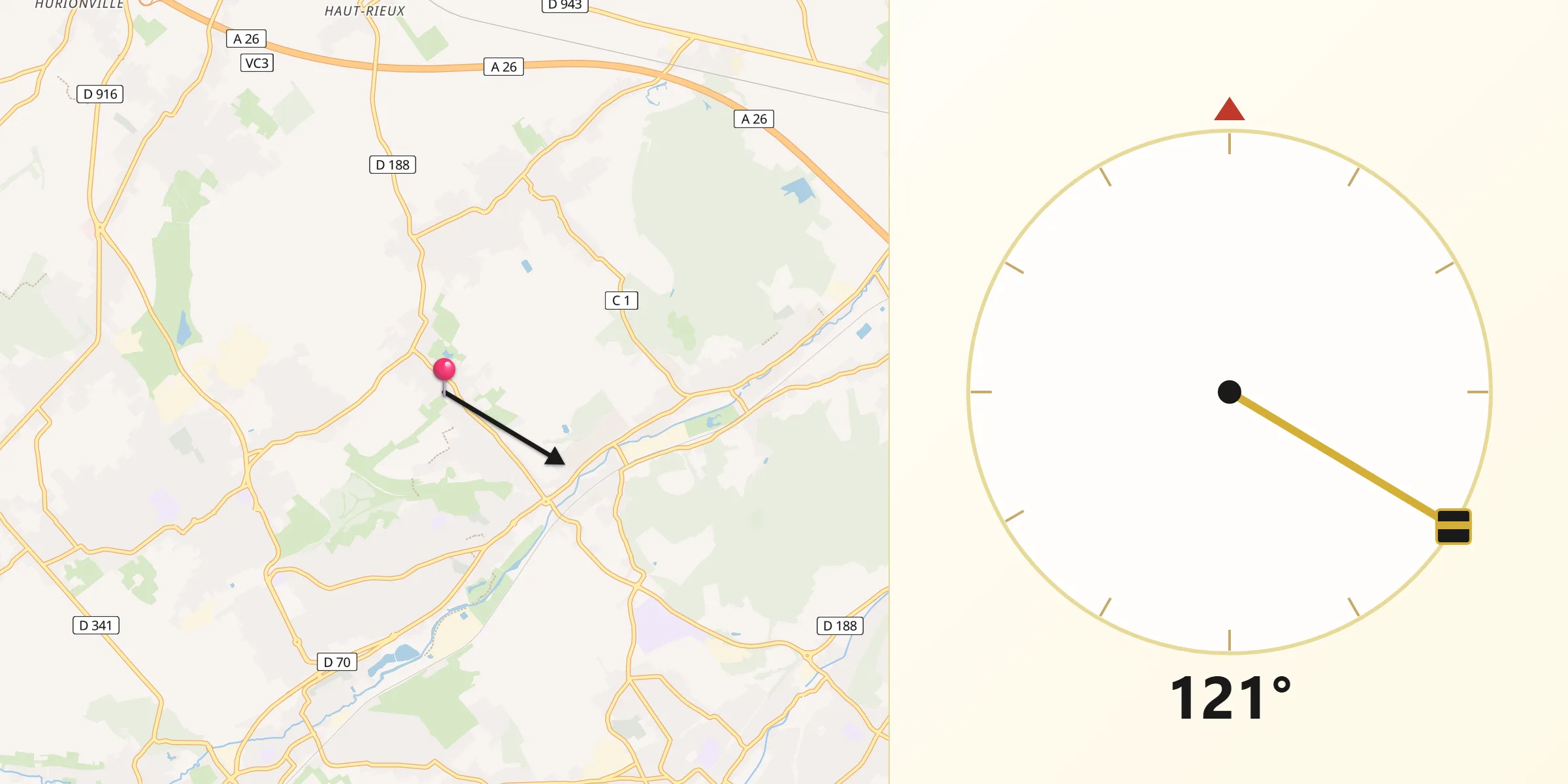 Direction vers la Qibla depuis Lozinghem