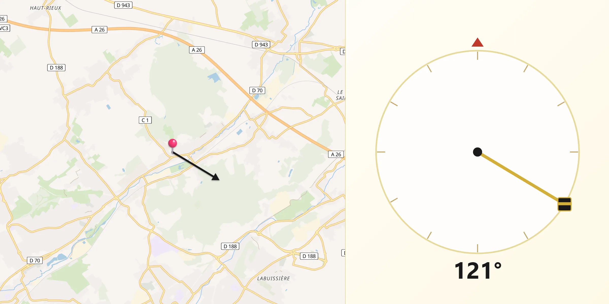Direction vers la Qibla depuis Lapugnoy
