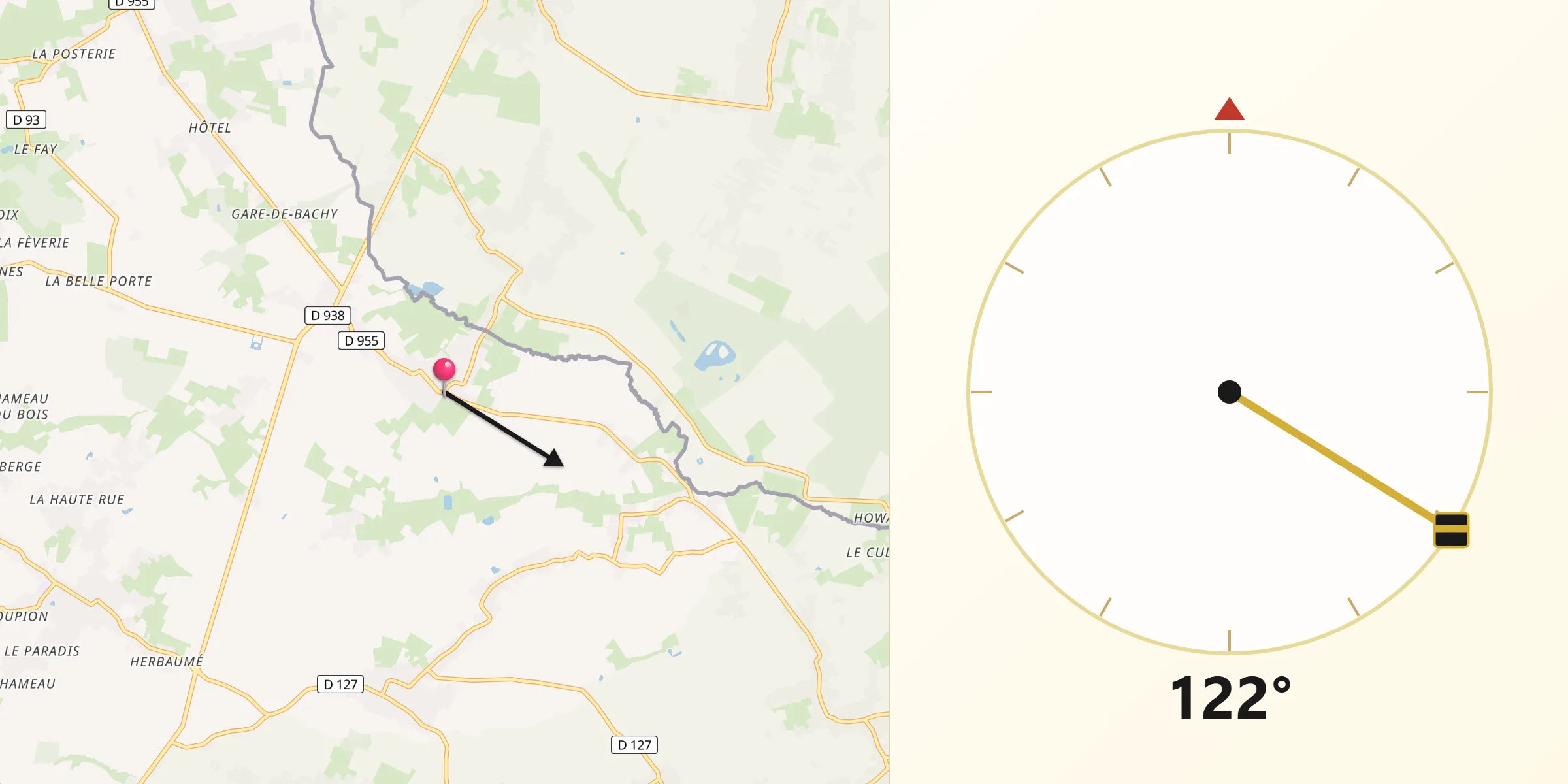 Direction vers la Qibla depuis Mouchin