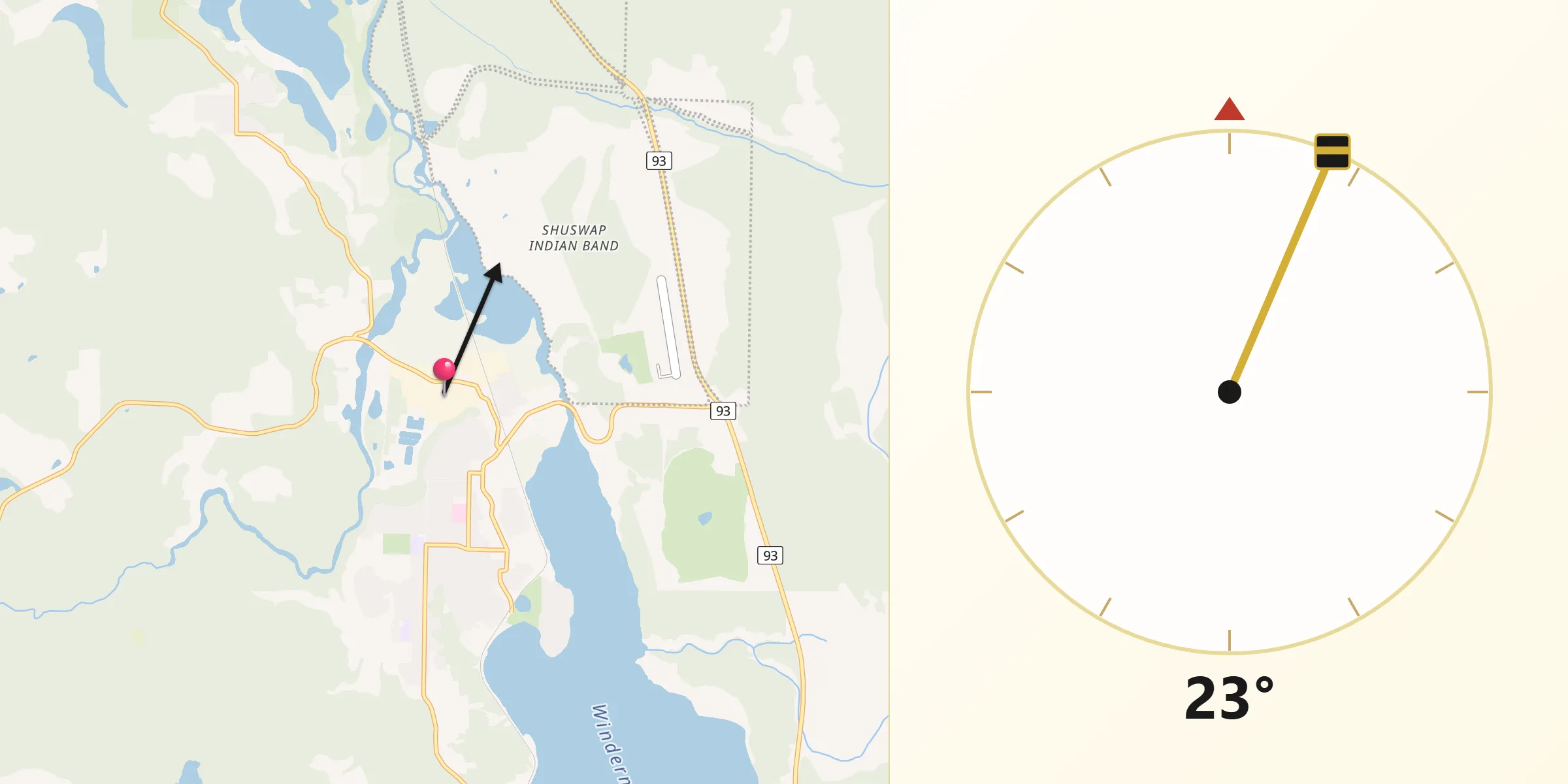Qibla Direction from Invermere