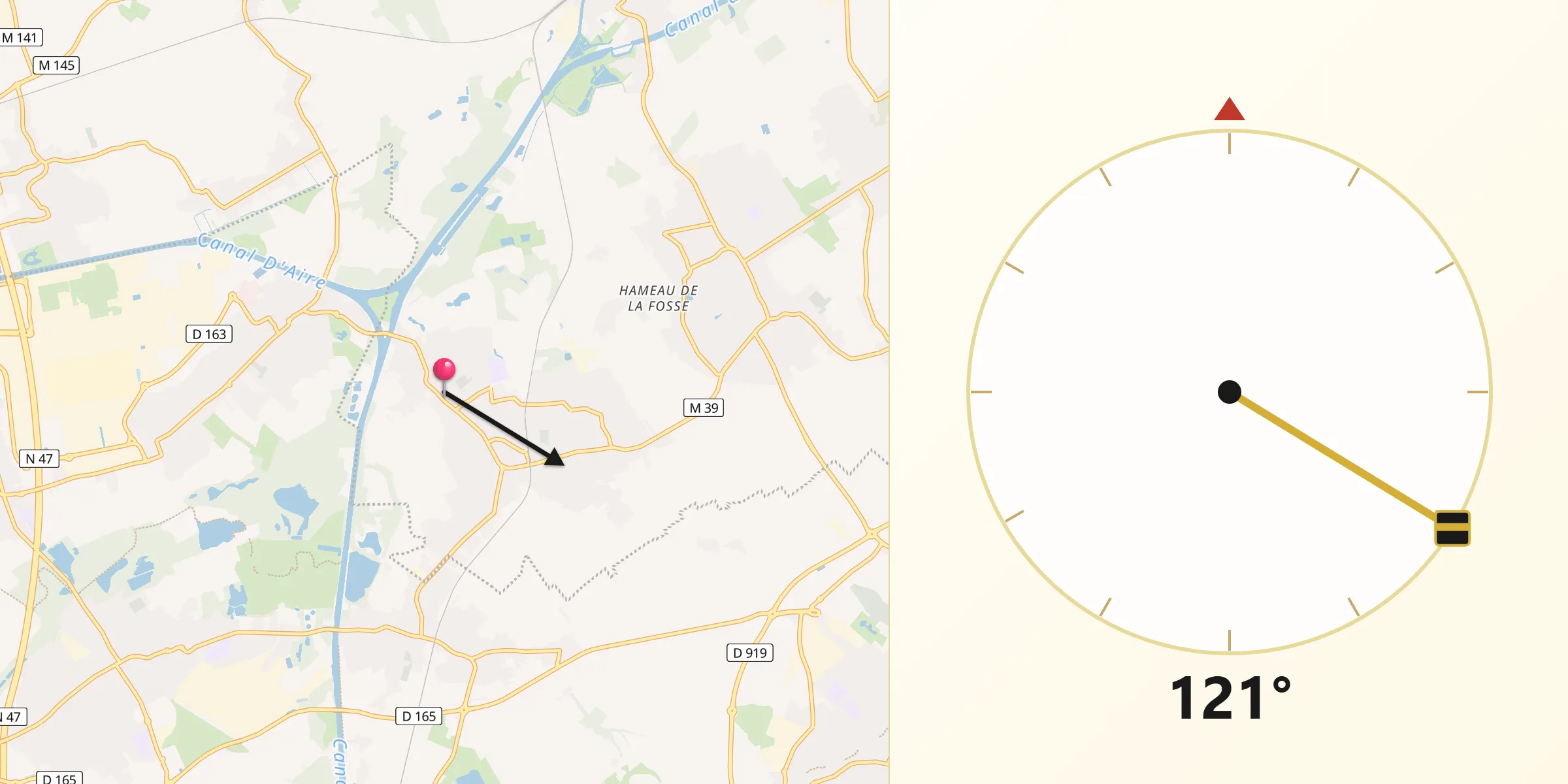 Direction vers la Qibla depuis Bauvin