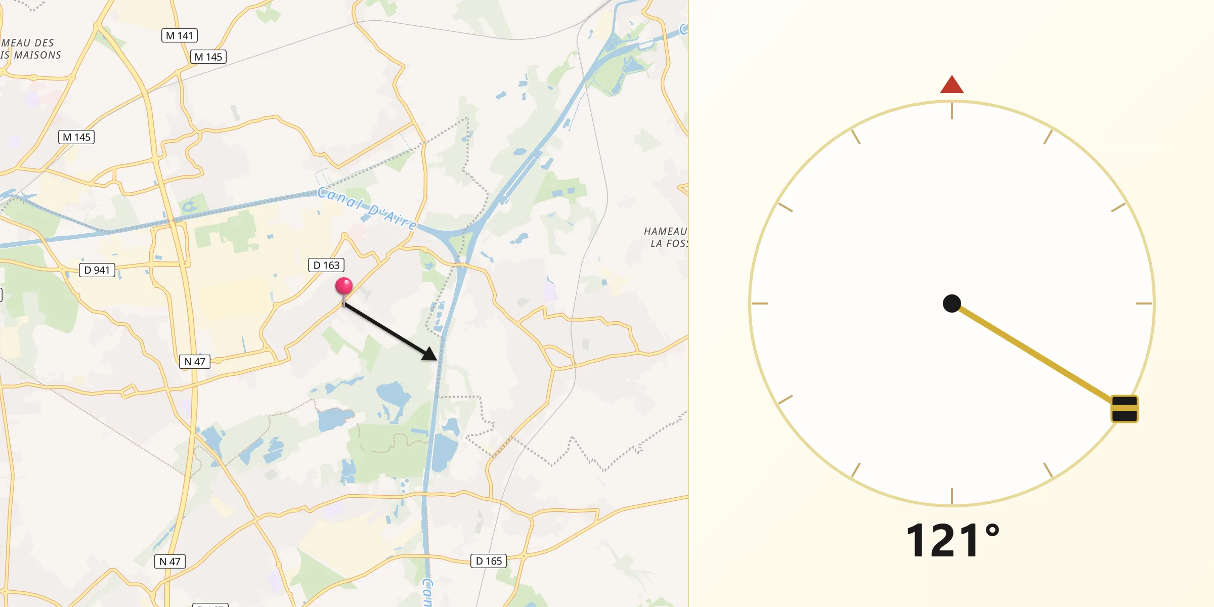 Direction vers la Qibla depuis Billy-Berclau