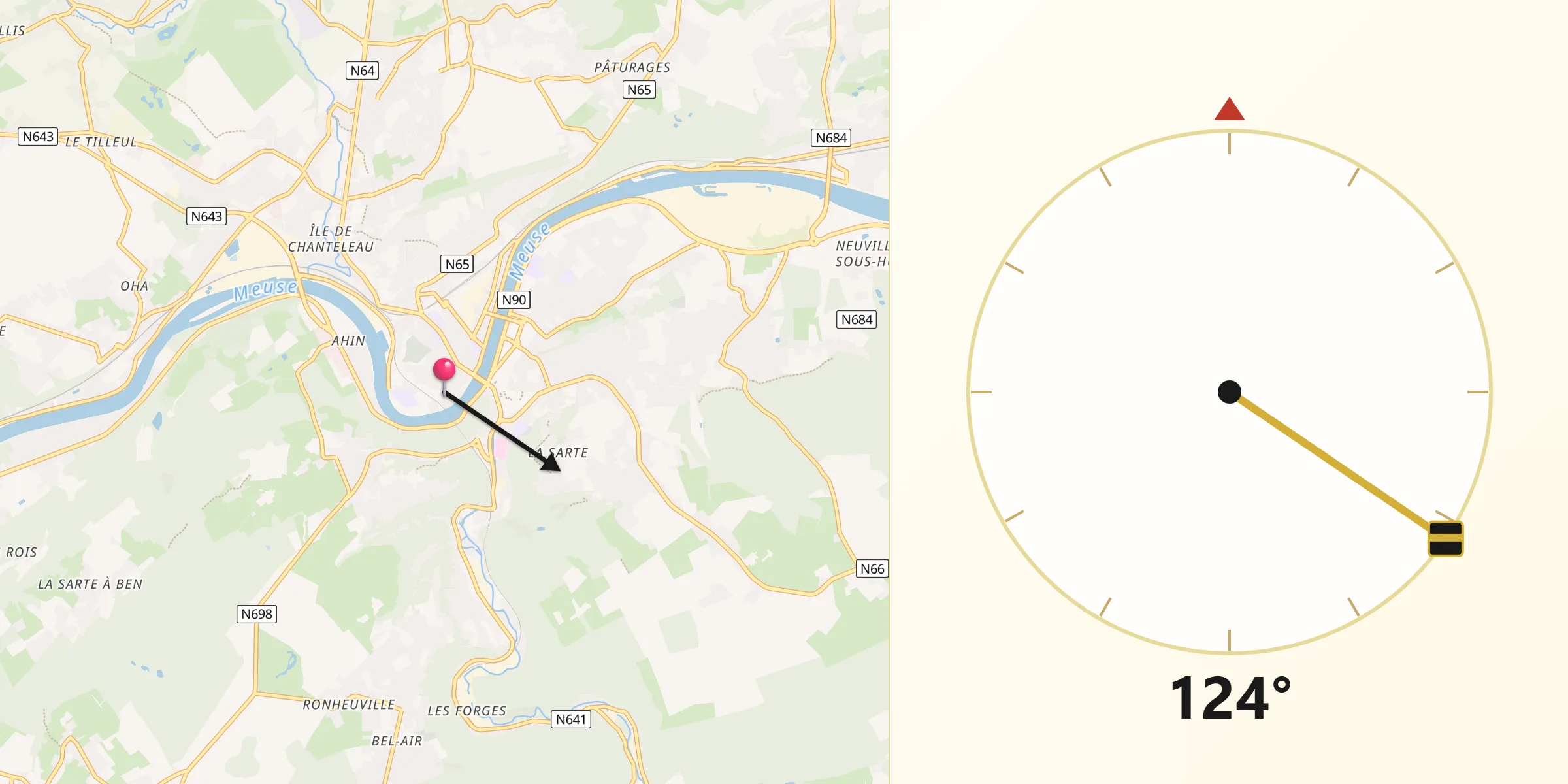 Direction vers la Qibla depuis Huy