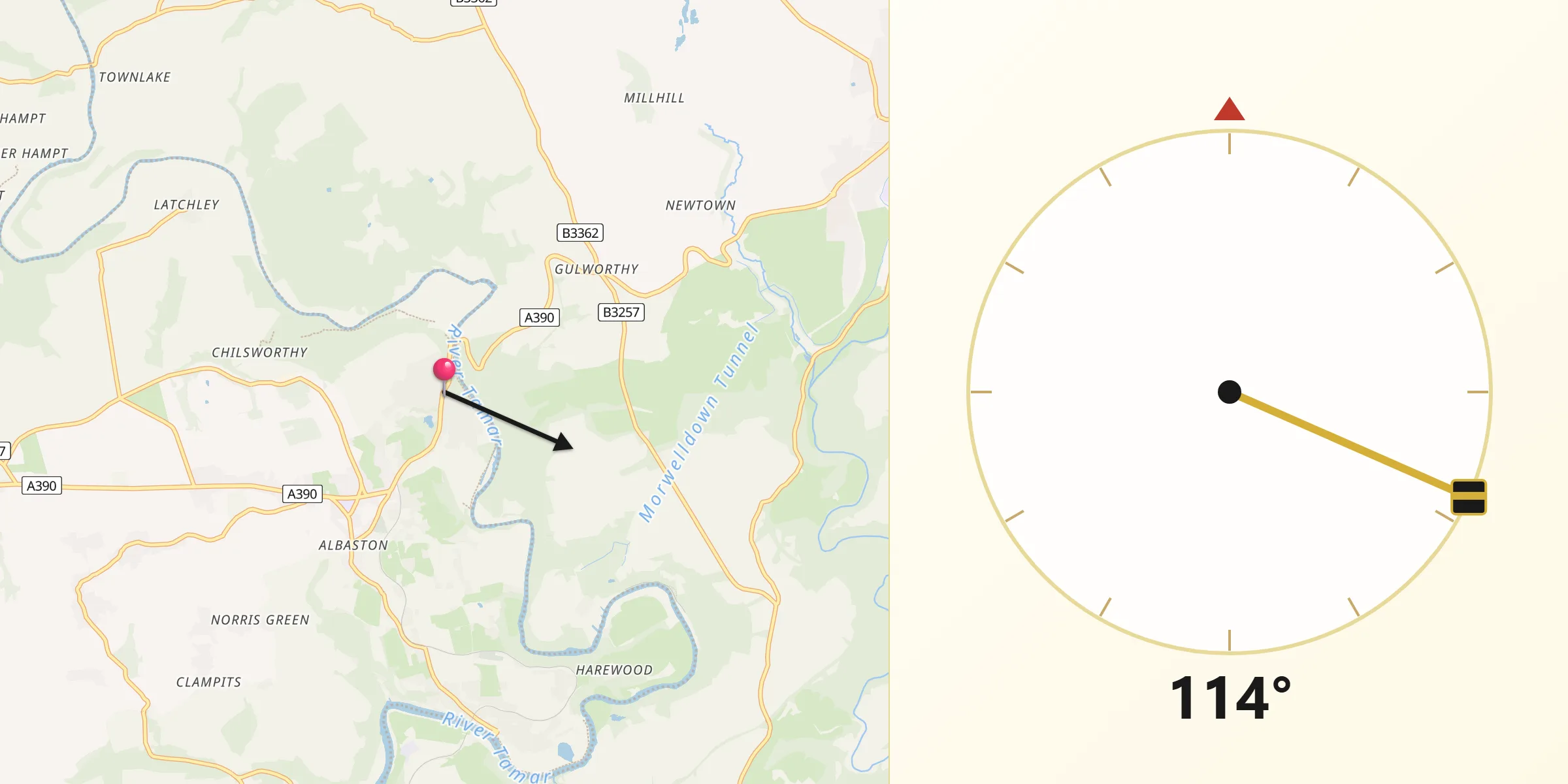 Qibla Direction from Gunnislake