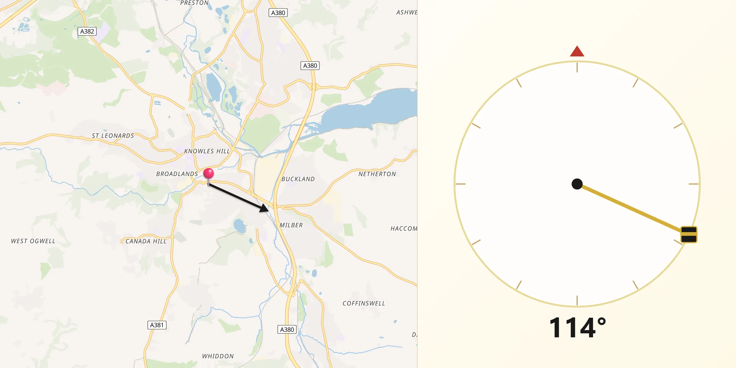 Qibla Direction from Newton Abbot