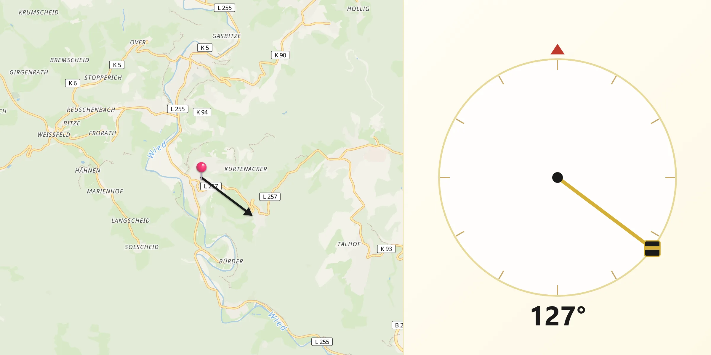 Qibla-Richtung von Niederbreitbach