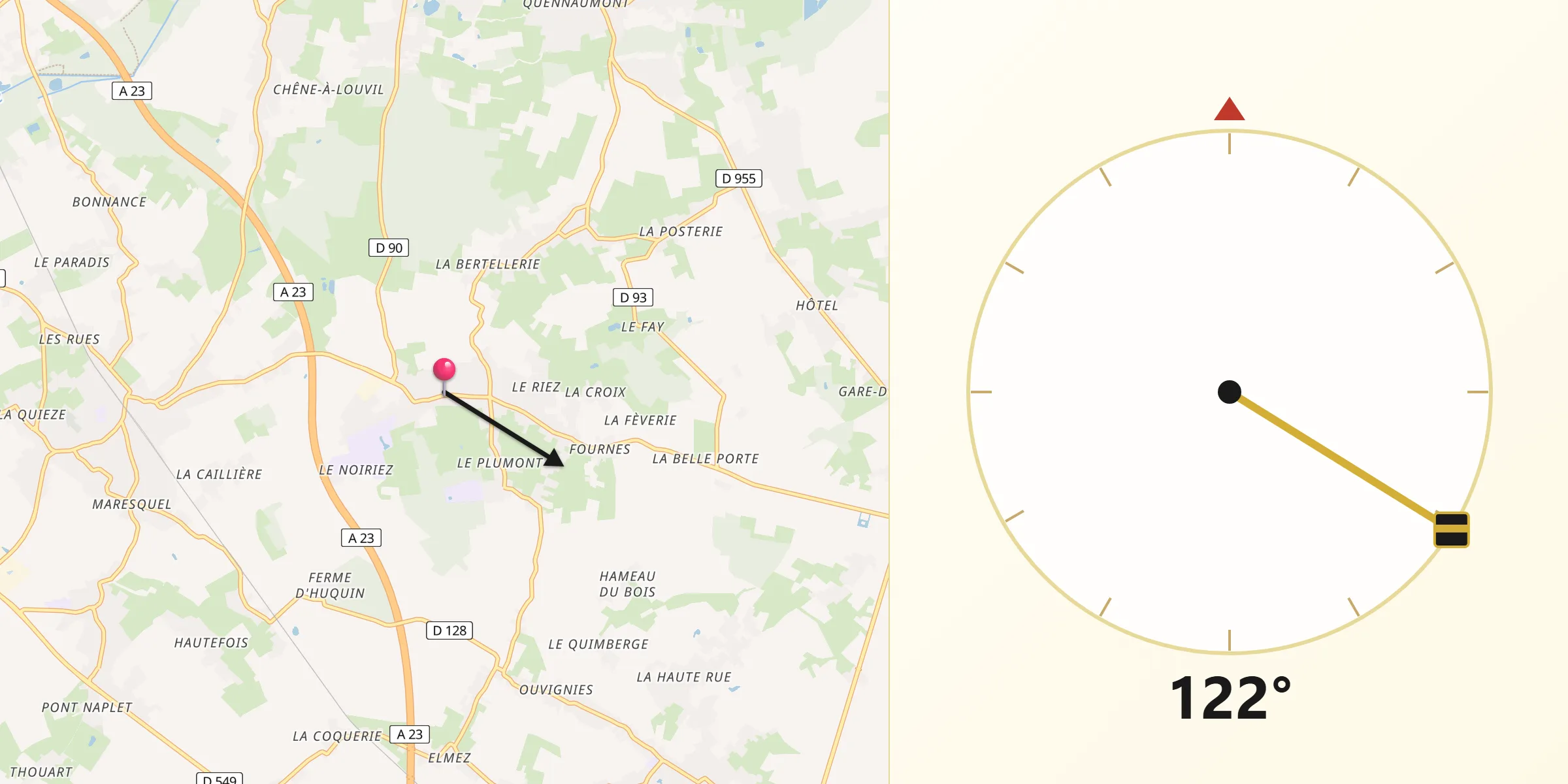 Direction vers la Qibla depuis Genech
