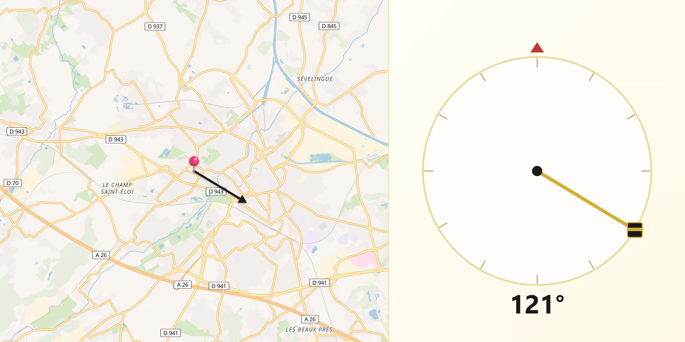 Direction vers la Qibla depuis Annezin