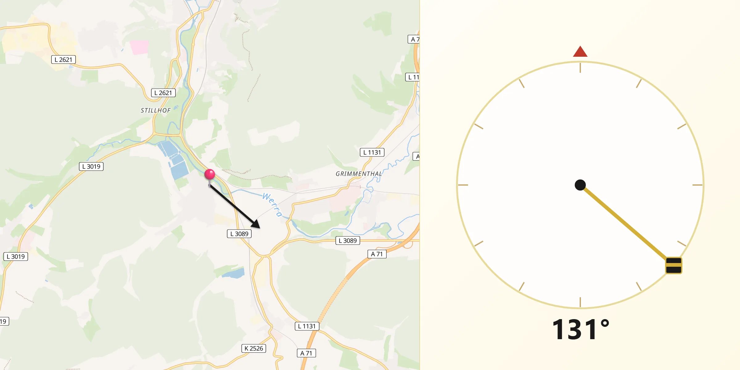 Qibla-Richtung von Untermaßfeld