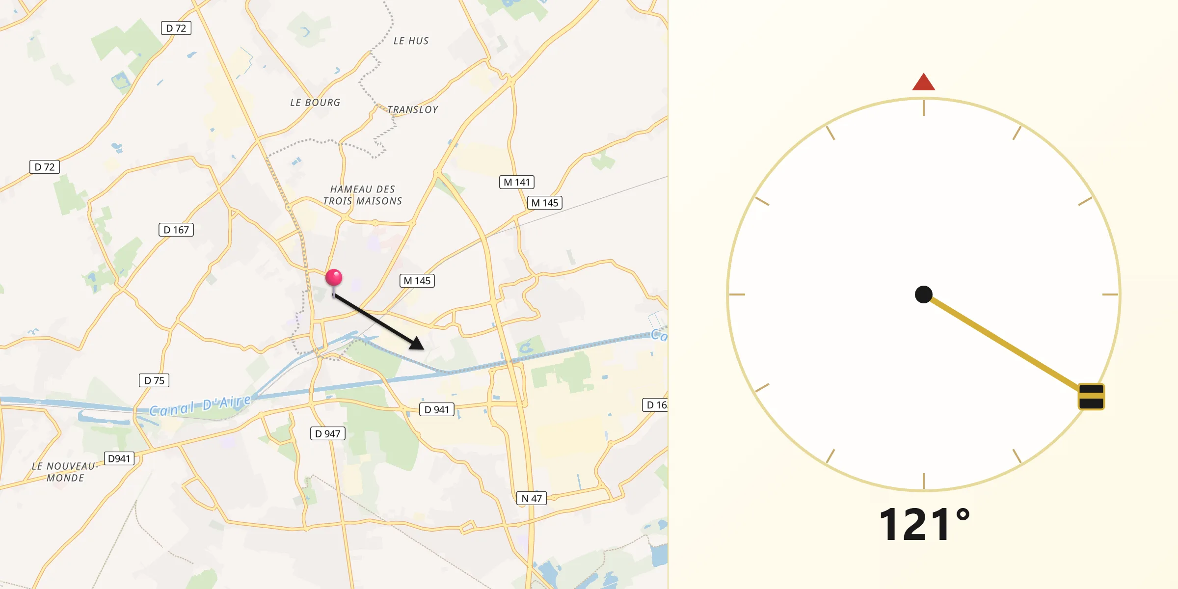 Direction vers la Qibla depuis La Bassée