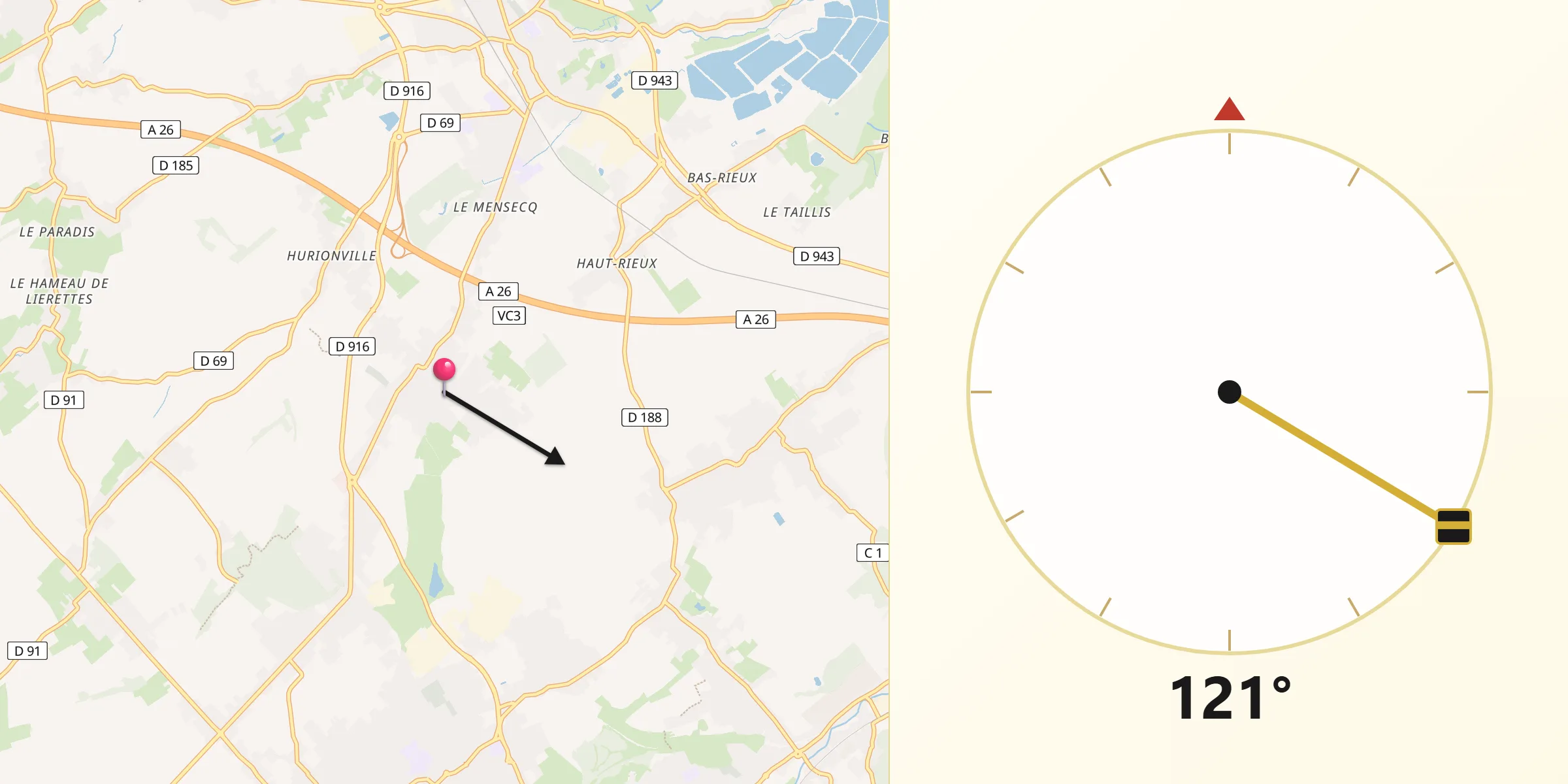 Direction vers la Qibla depuis Burbure