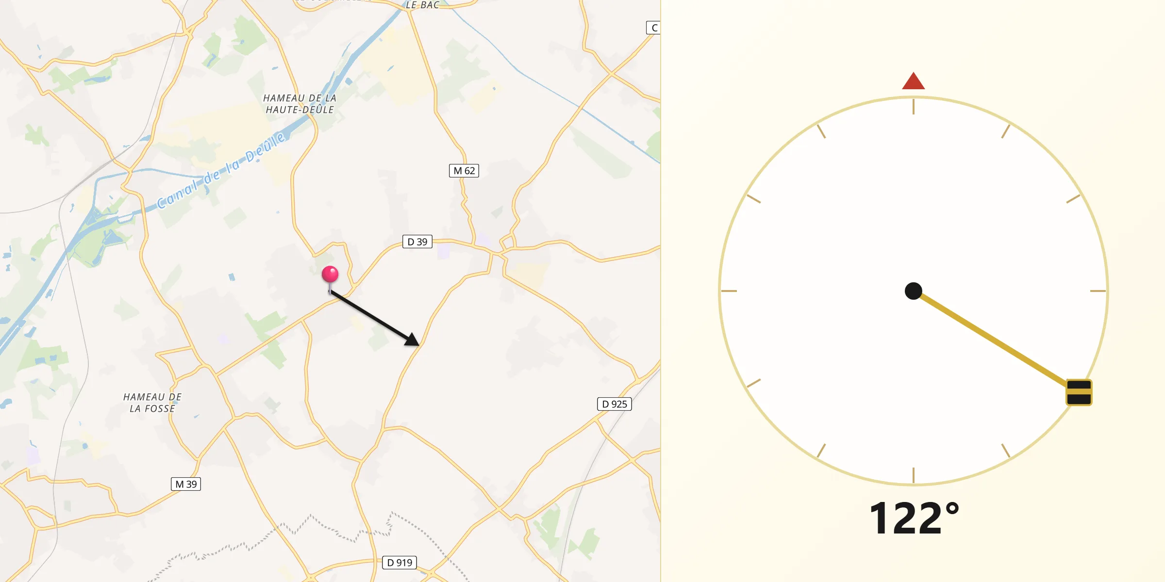 Direction vers la Qibla depuis Allennes-les-Marais