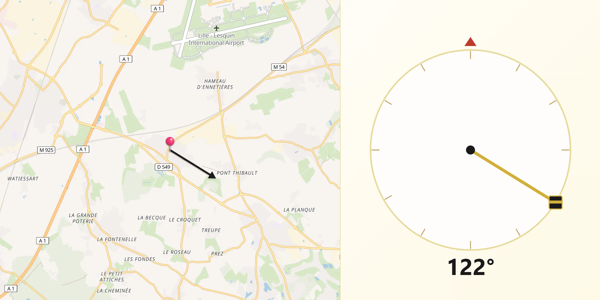 Direction vers la Qibla depuis Avelin