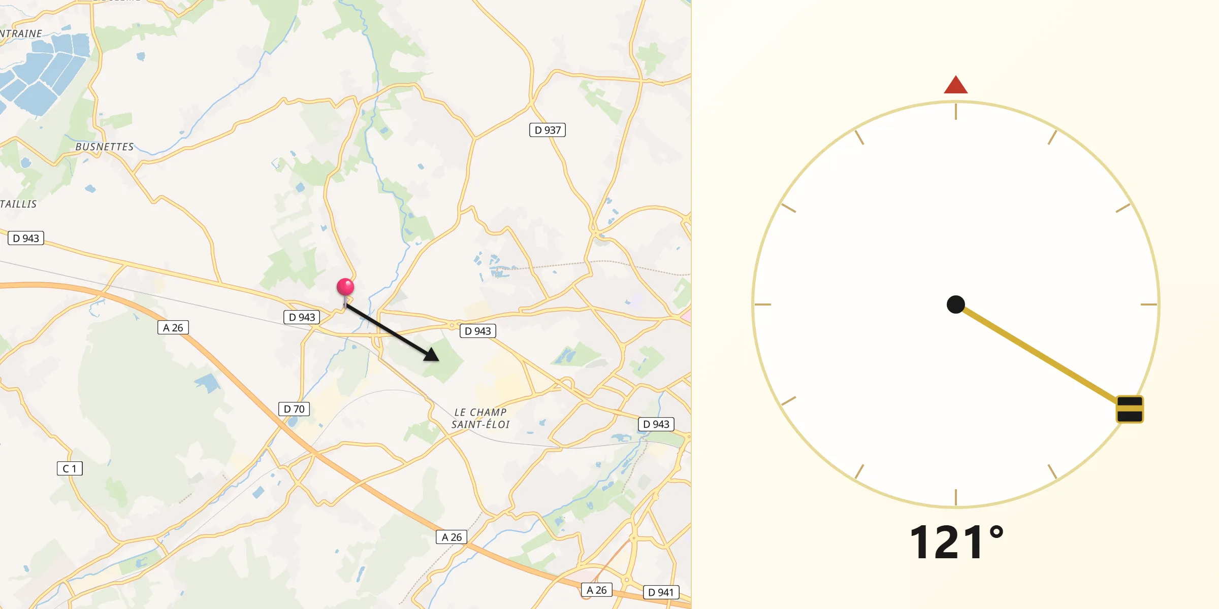 Direction vers la Qibla depuis Chocques