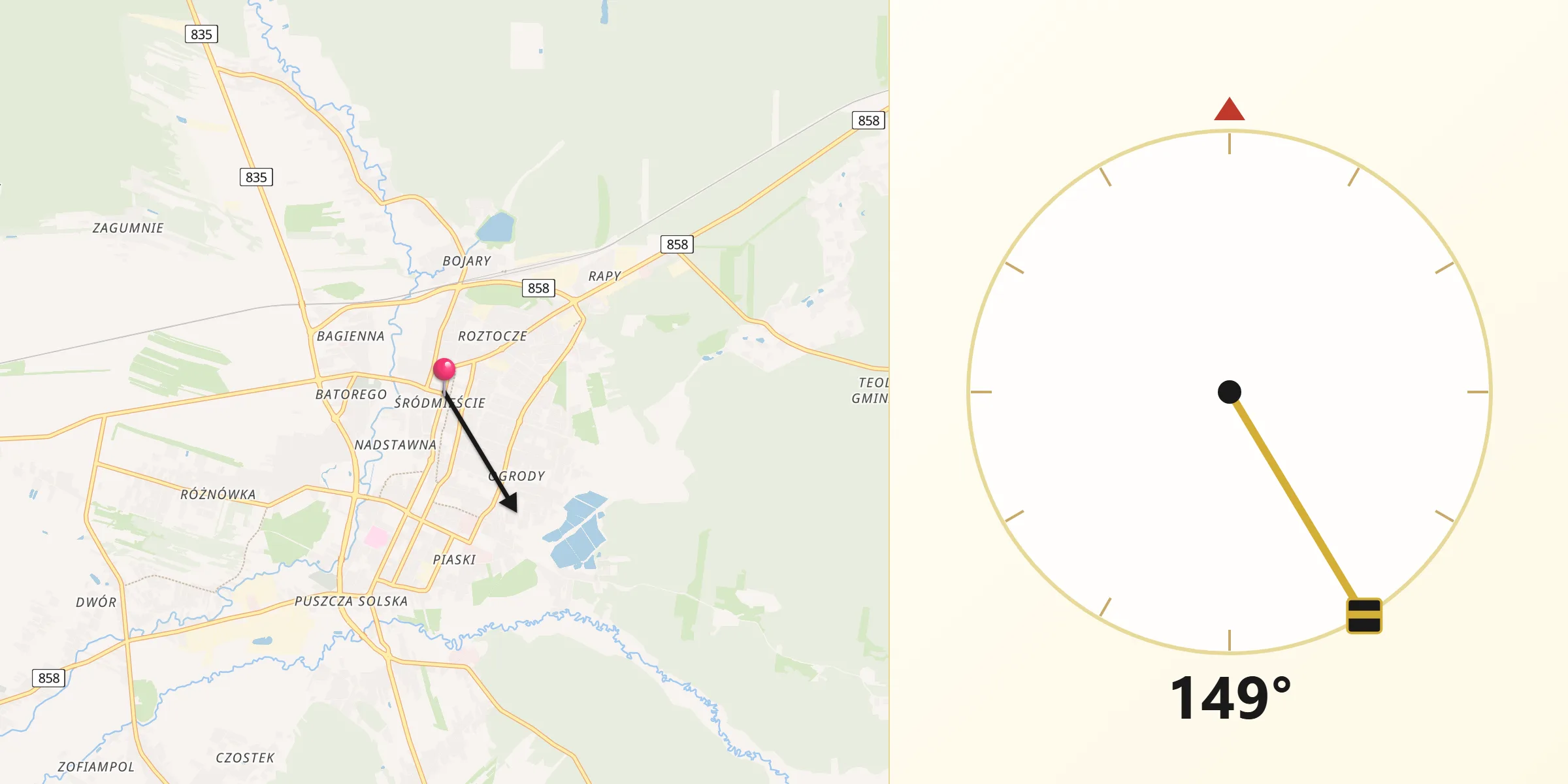 Kierunek Qibla z Biłgoraj