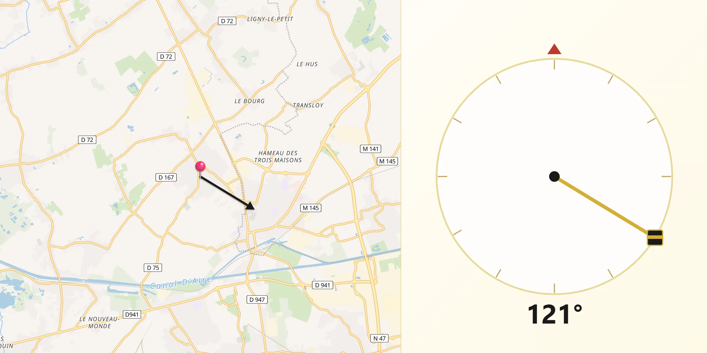Direction vers la Qibla depuis Violaines