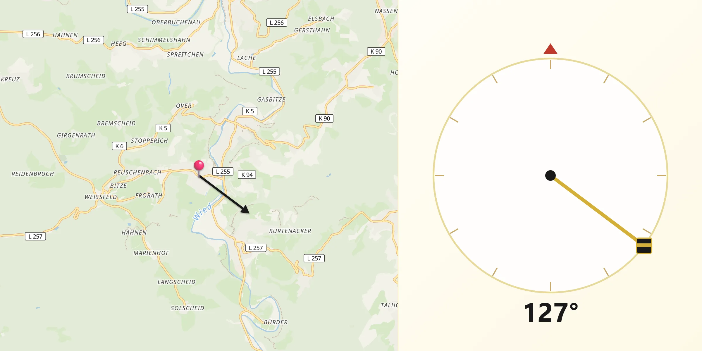 Qibla-Richtung von Hausen