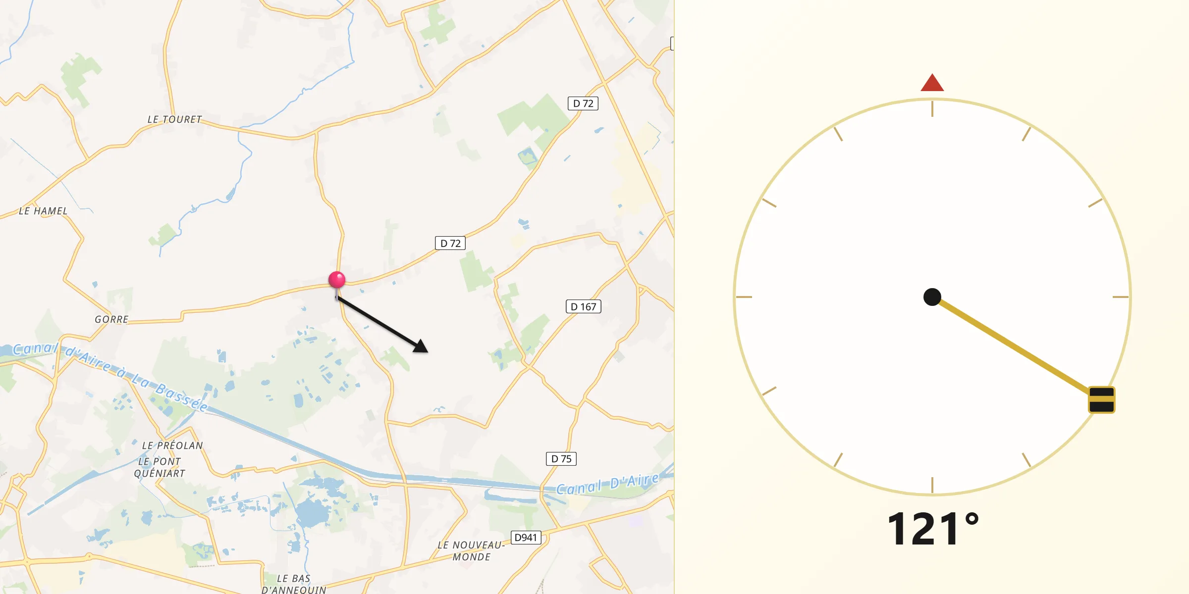 Direction vers la Qibla depuis Festubert