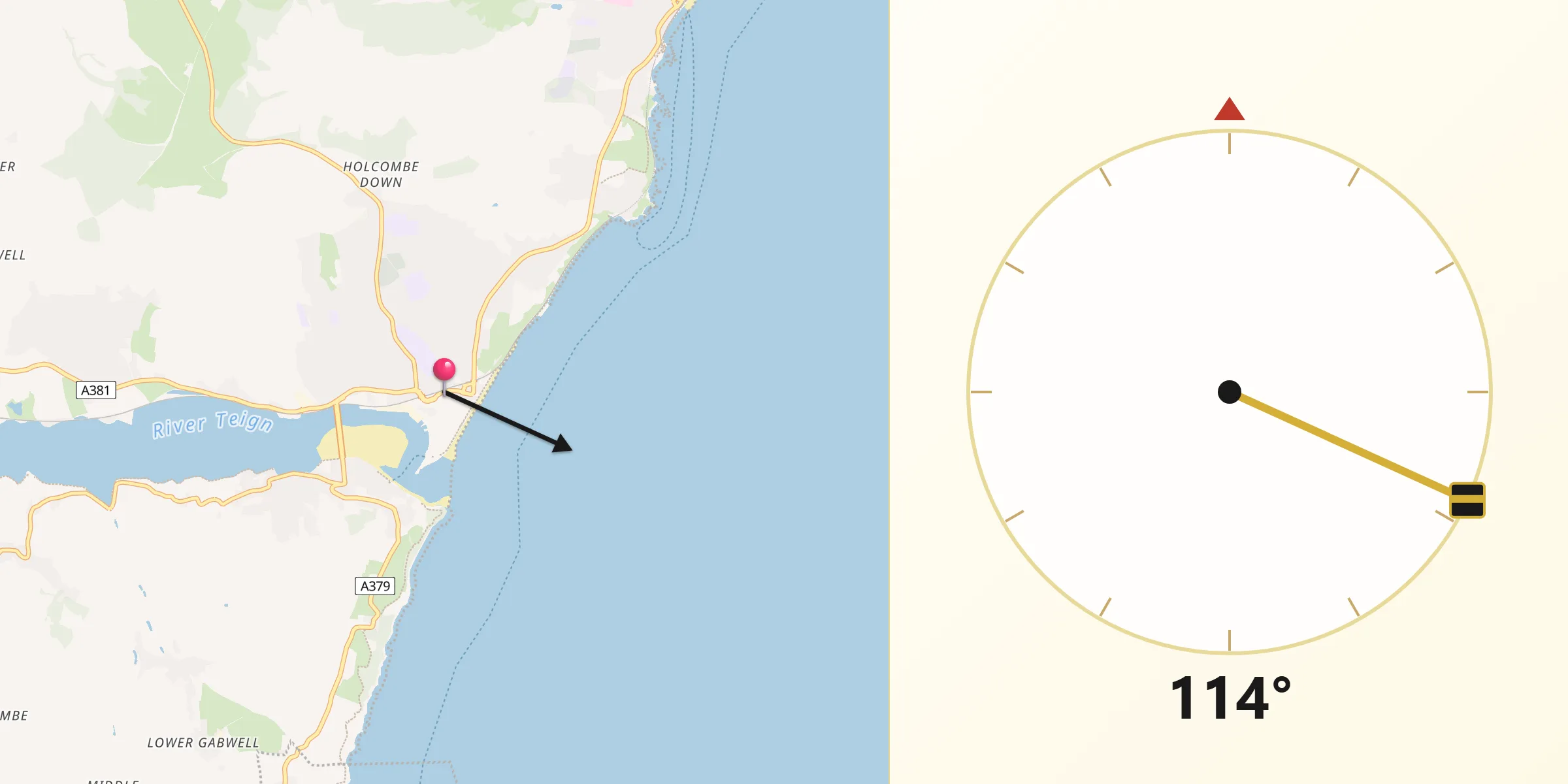 Qibla Direction from Teignmouth