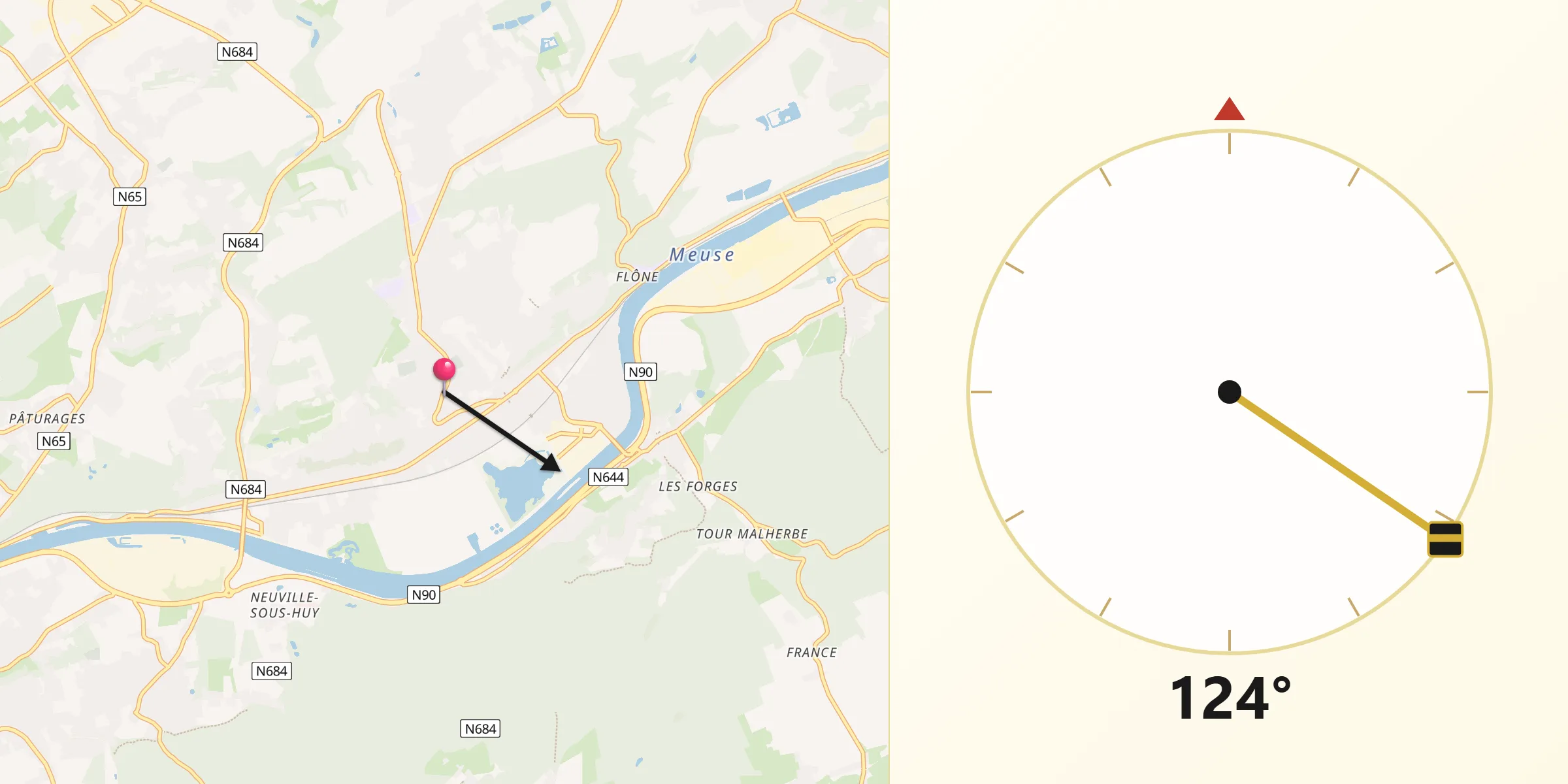 Direction vers la Qibla depuis Amay