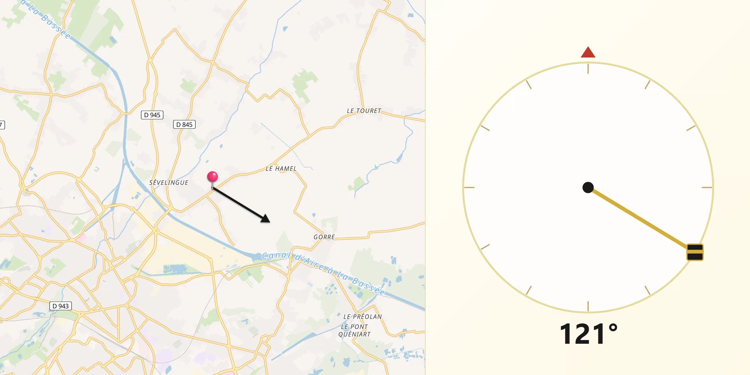 Direction vers la Qibla depuis Essars