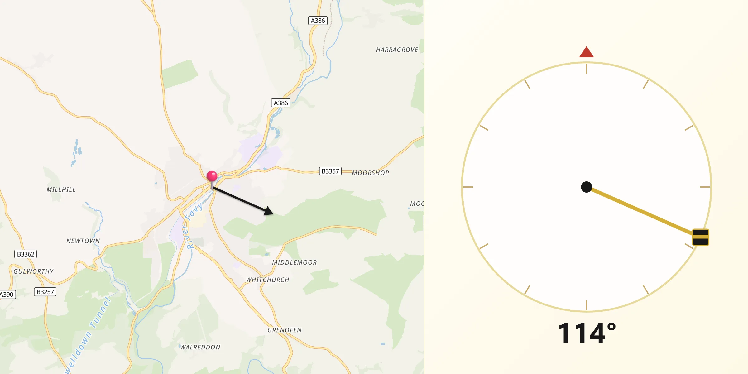 Qibla Direction from Tavistock