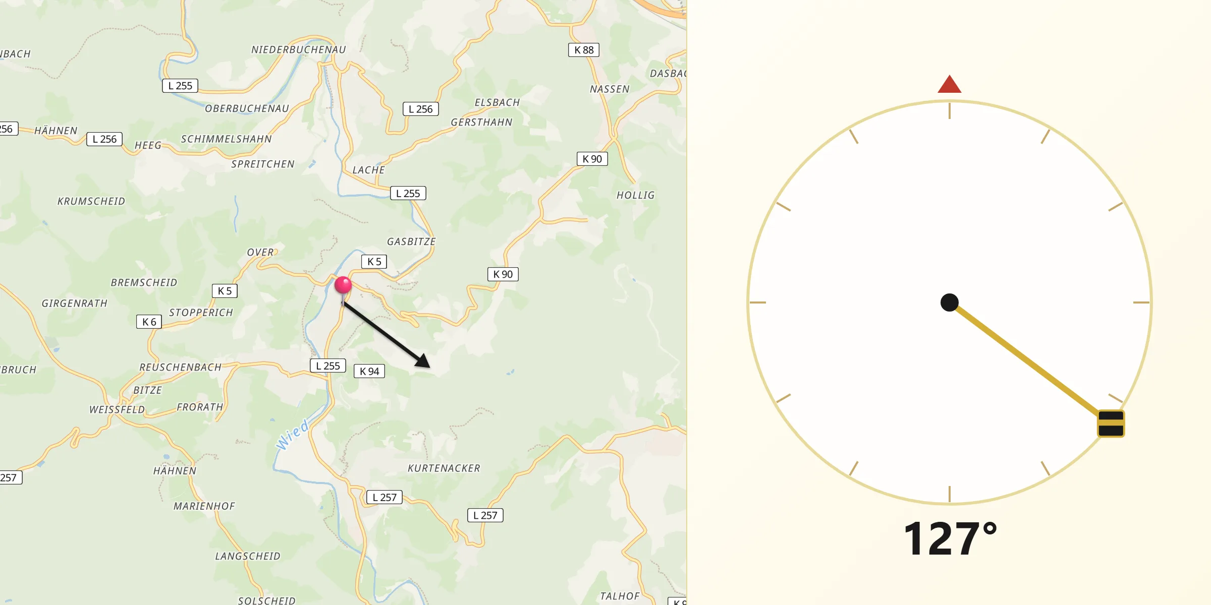 Qibla-Richtung von Waldbreitbach