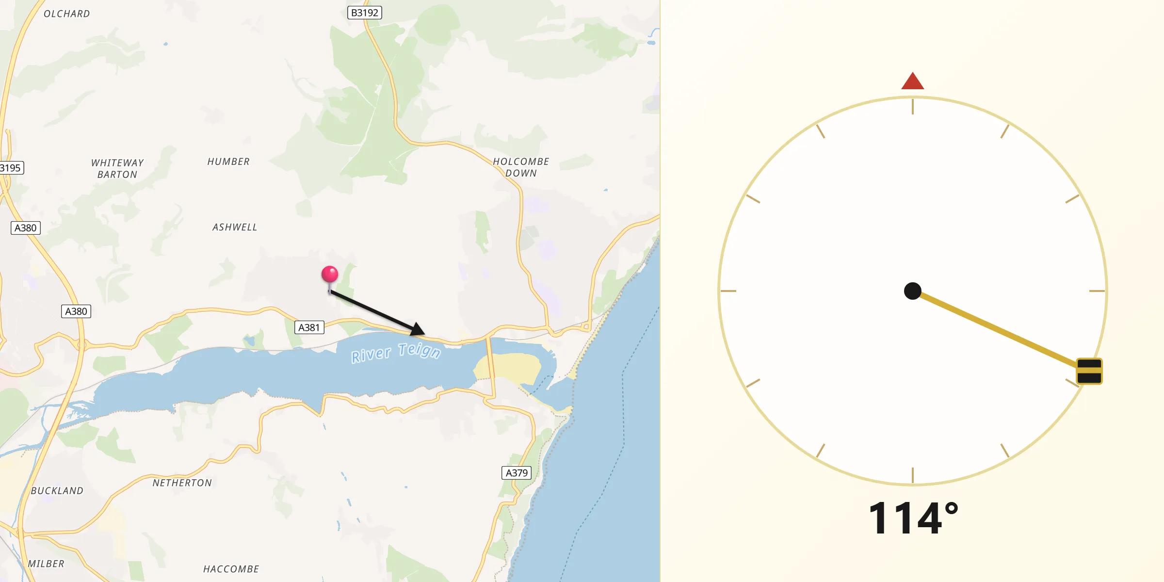 Qibla Direction from Bishopsteignton