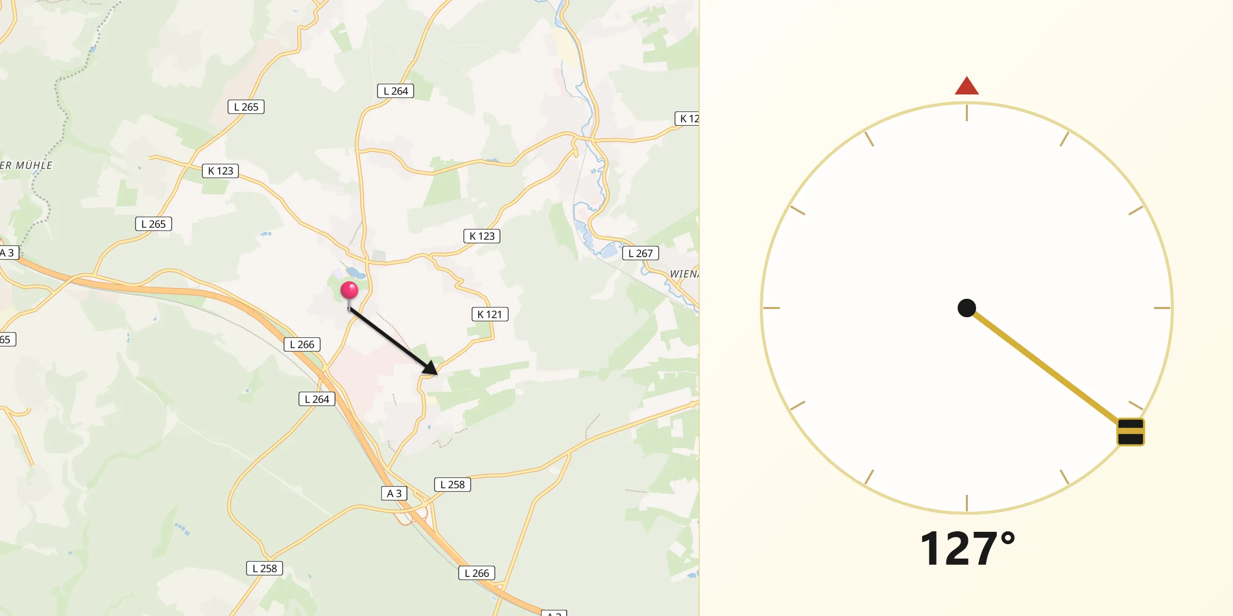 Qibla-Richtung von Urbach-Überdorf
