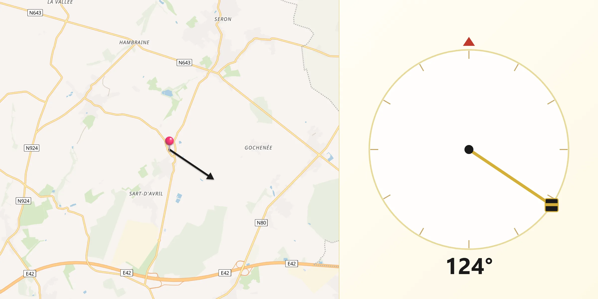Qibla Richting vanaf Noville-les-Bois
