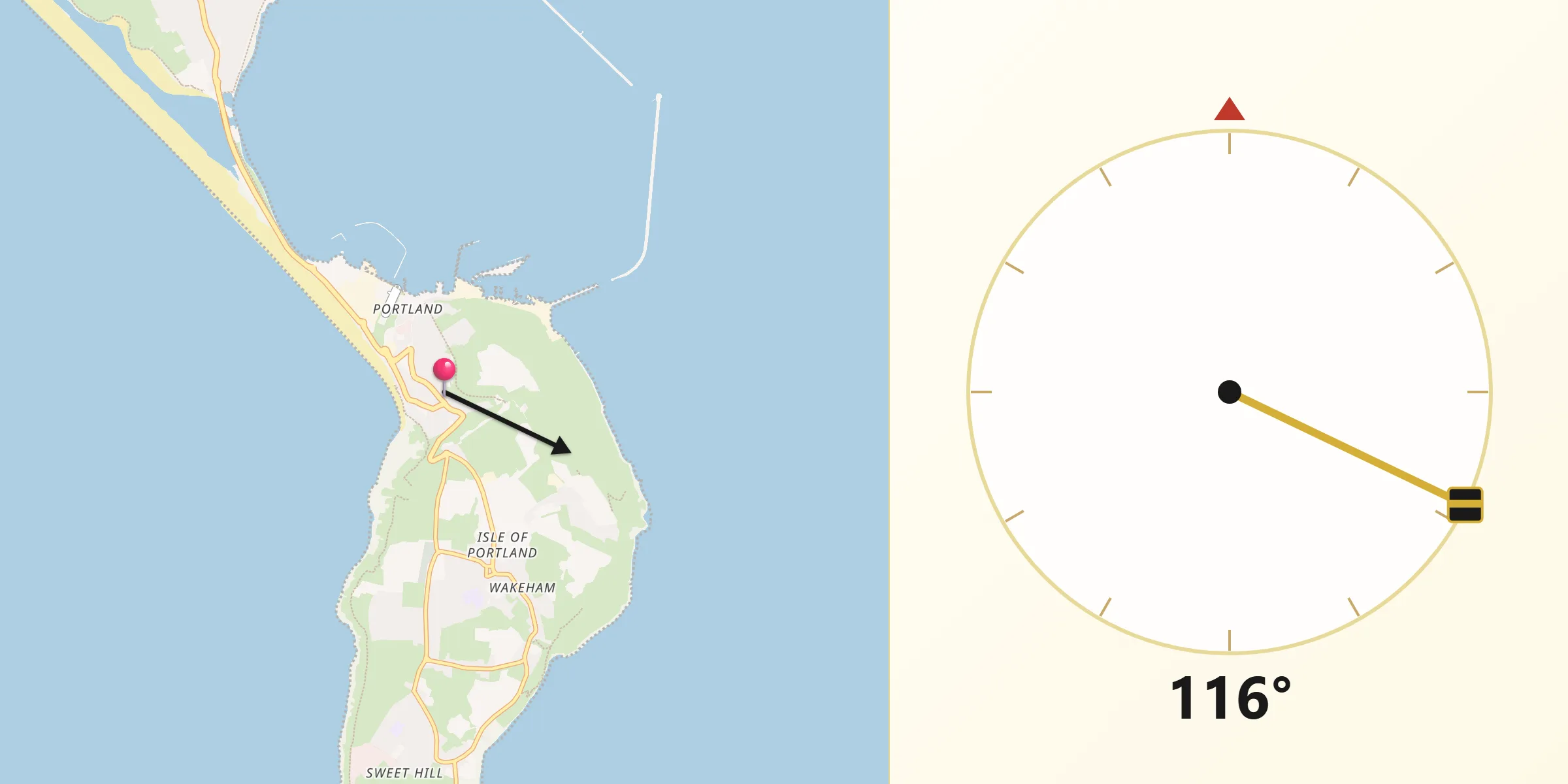 Qibla Direction from Fortuneswell