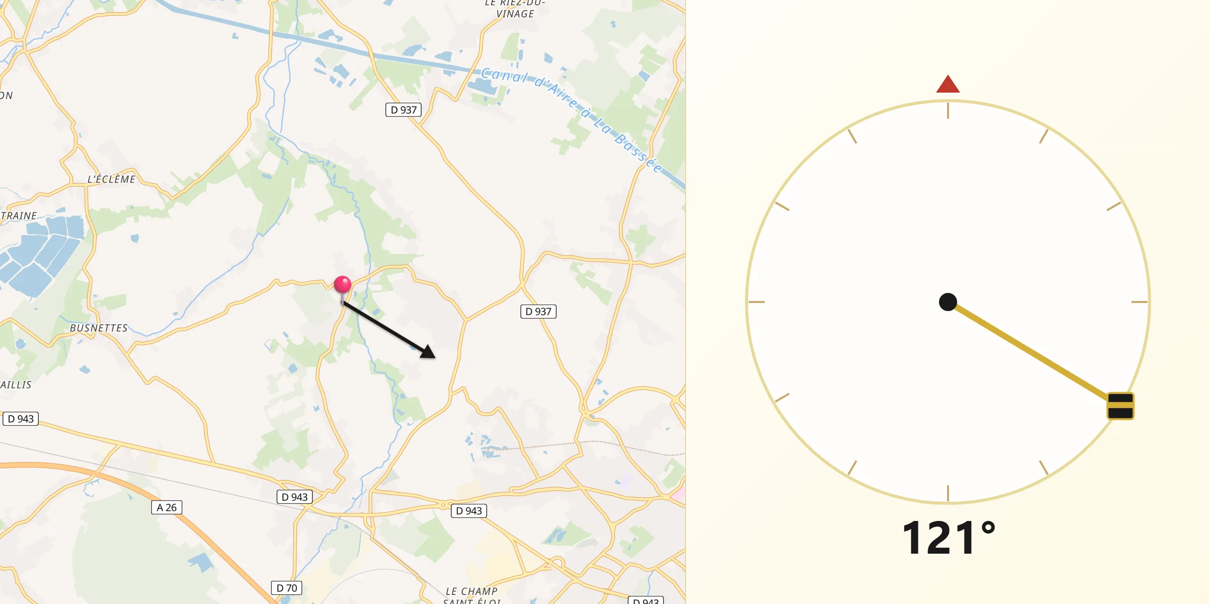 Direction vers la Qibla depuis Gonnehem