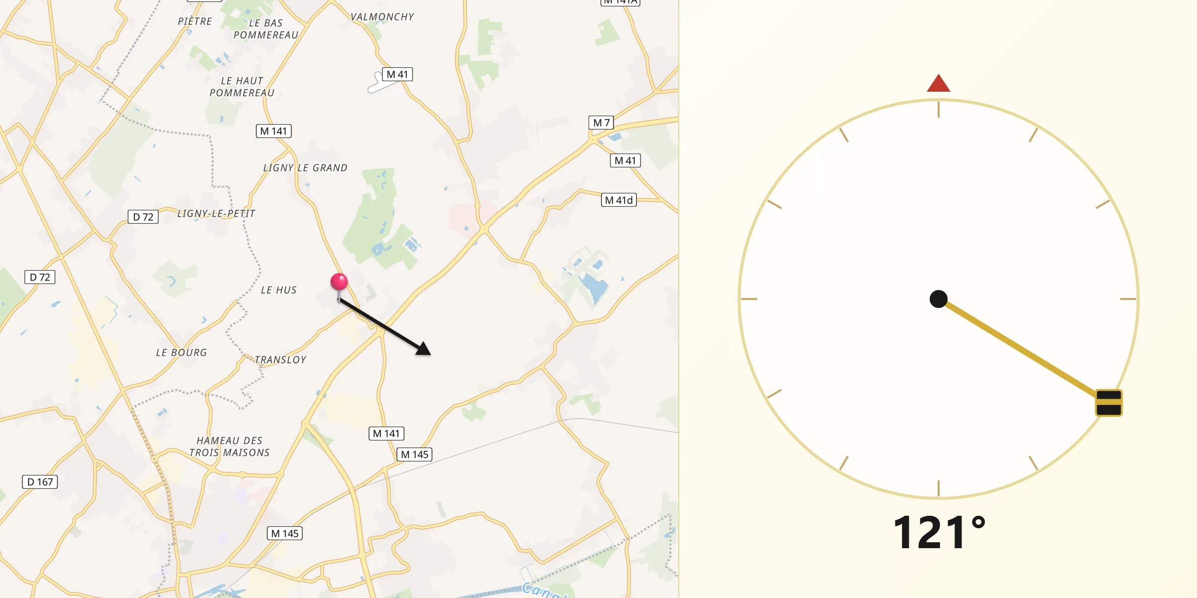 Direction vers la Qibla depuis Illies