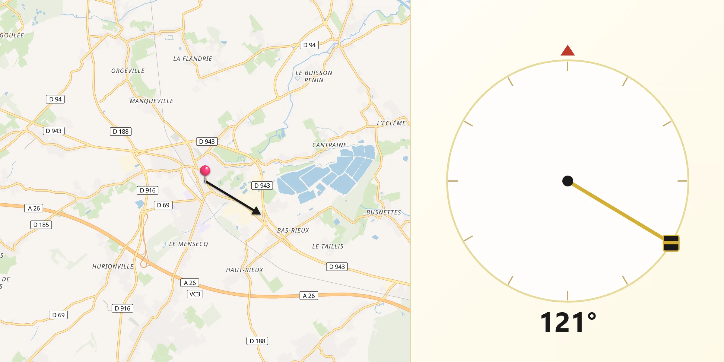 Direction vers la Qibla depuis Lillers