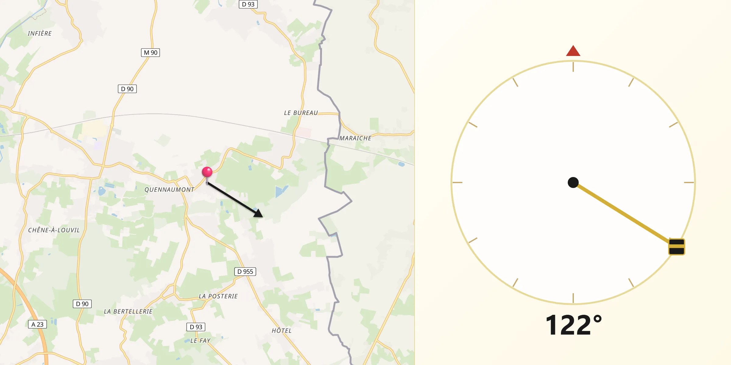 Direction vers la Qibla depuis Bourghelles