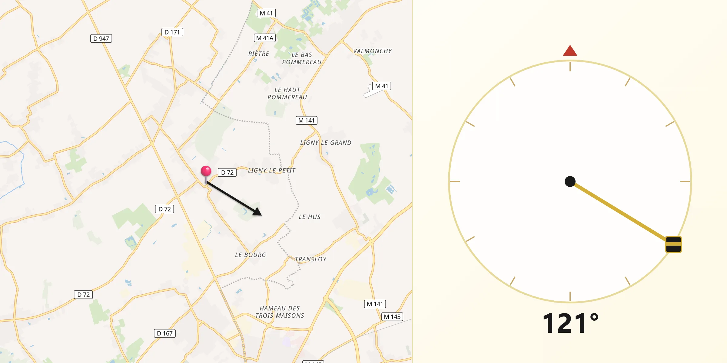 Direction vers la Qibla depuis Lorgies