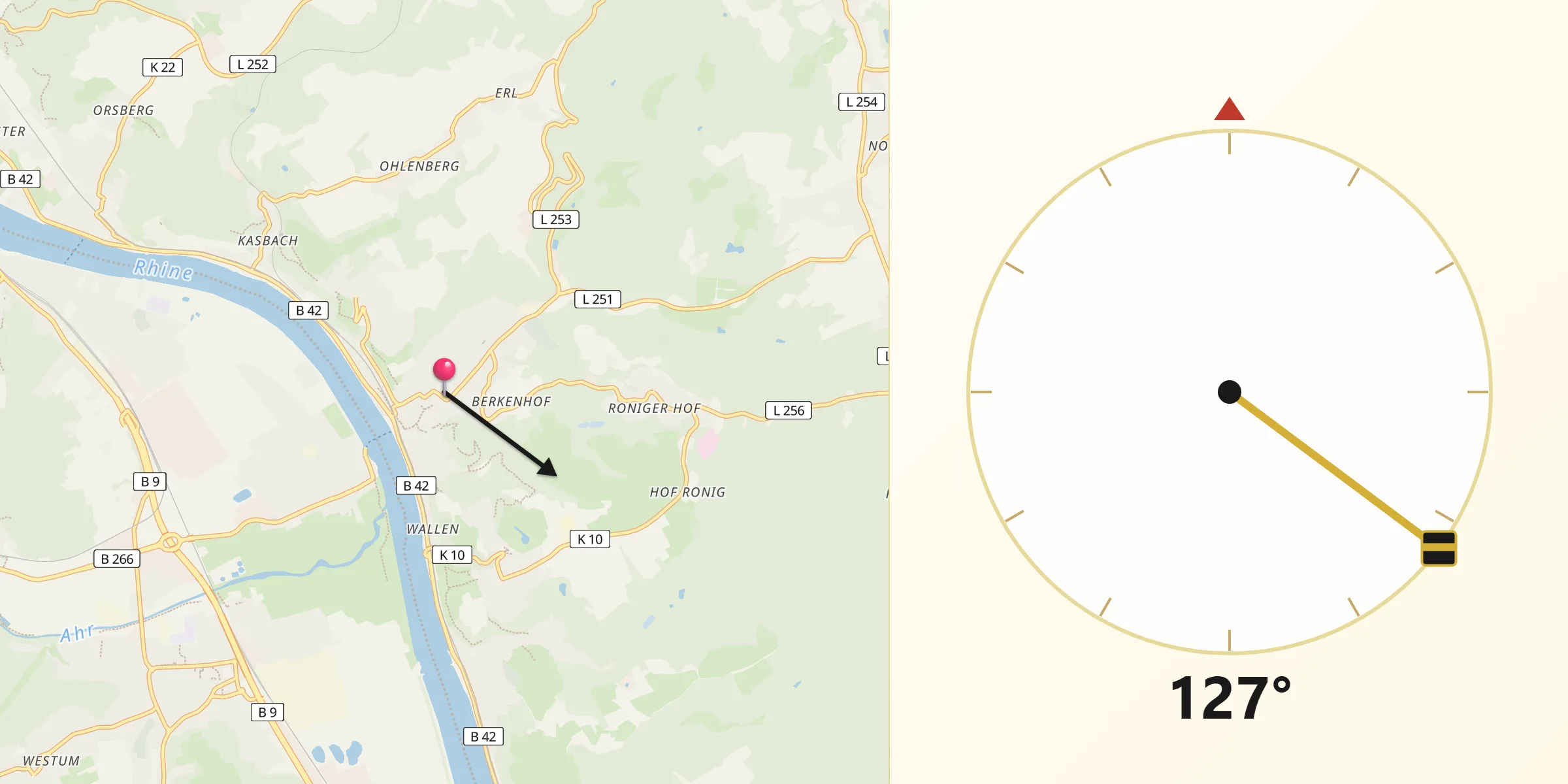 Qibla-Richtung von Linz am Rhein
