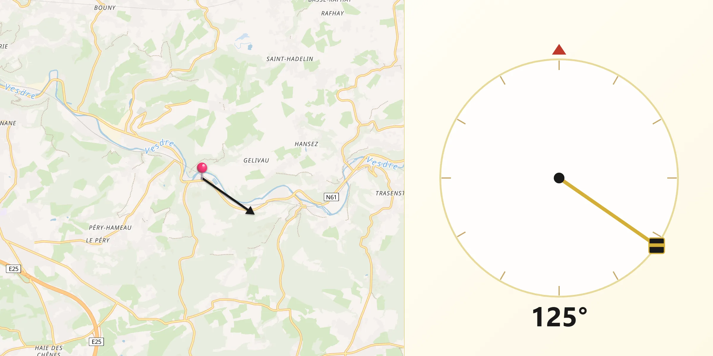 Direction vers la Qibla depuis Trooz