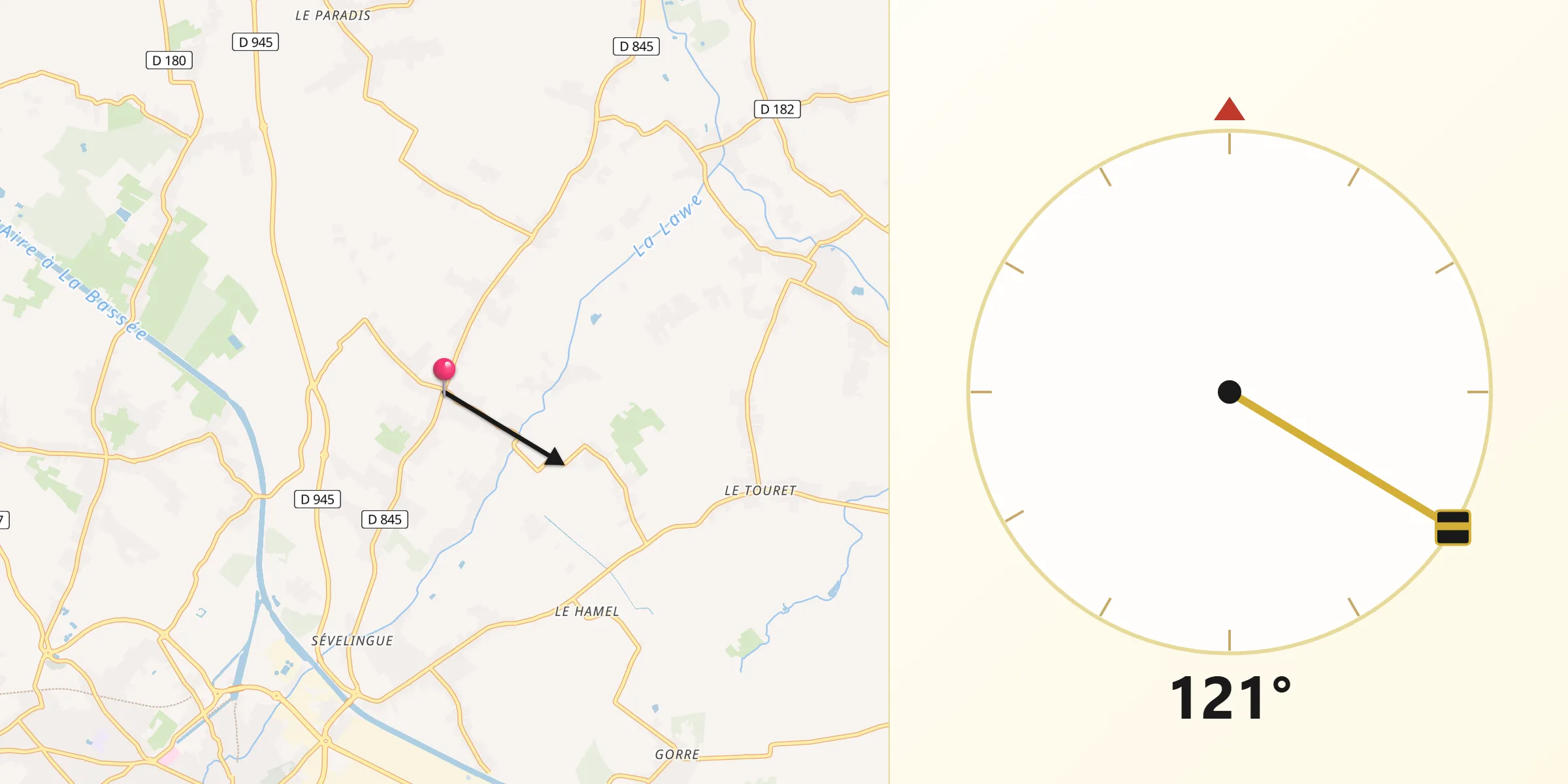 Direction vers la Qibla depuis Locon