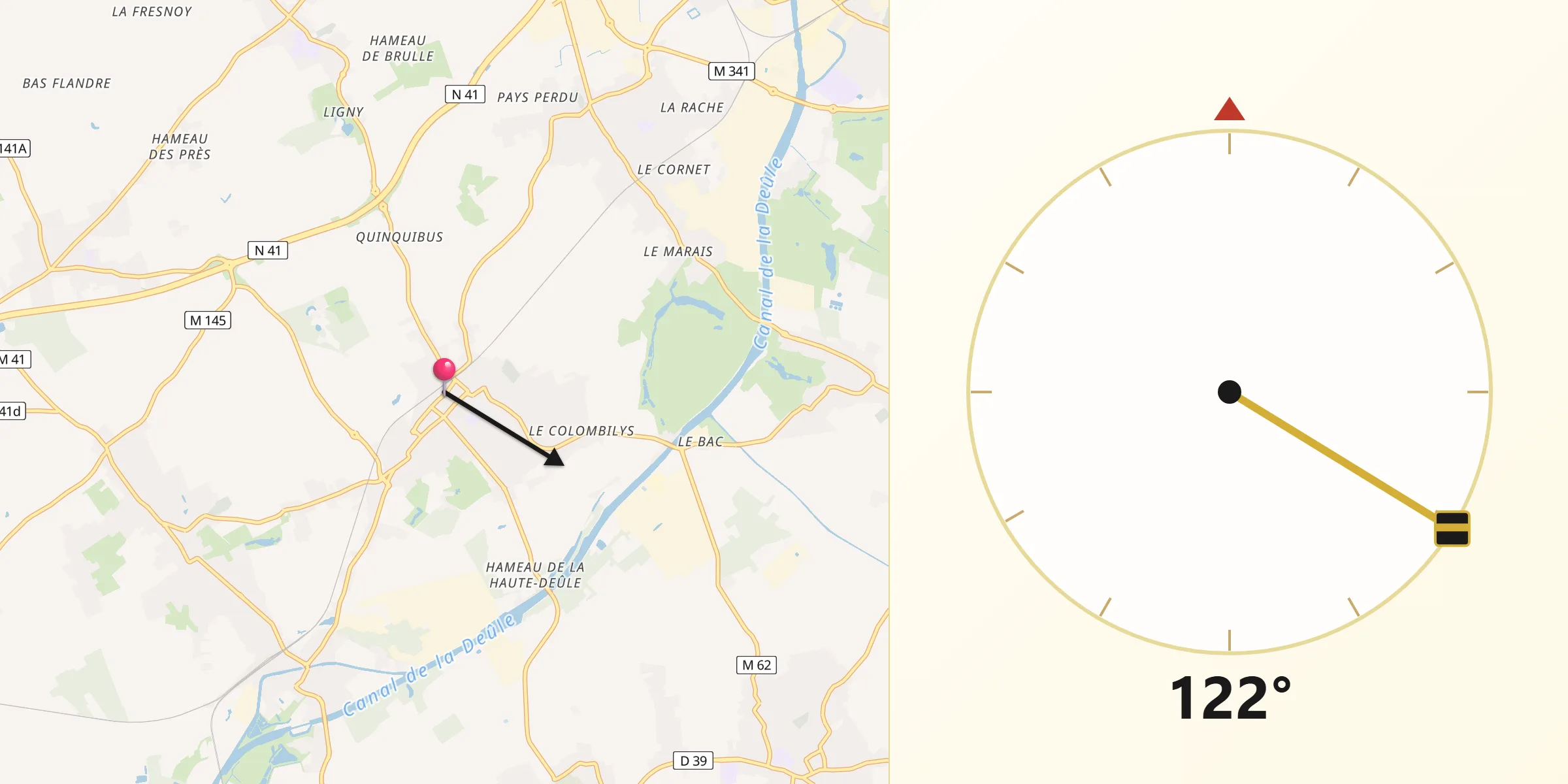 Direction vers la Qibla depuis Wavrin