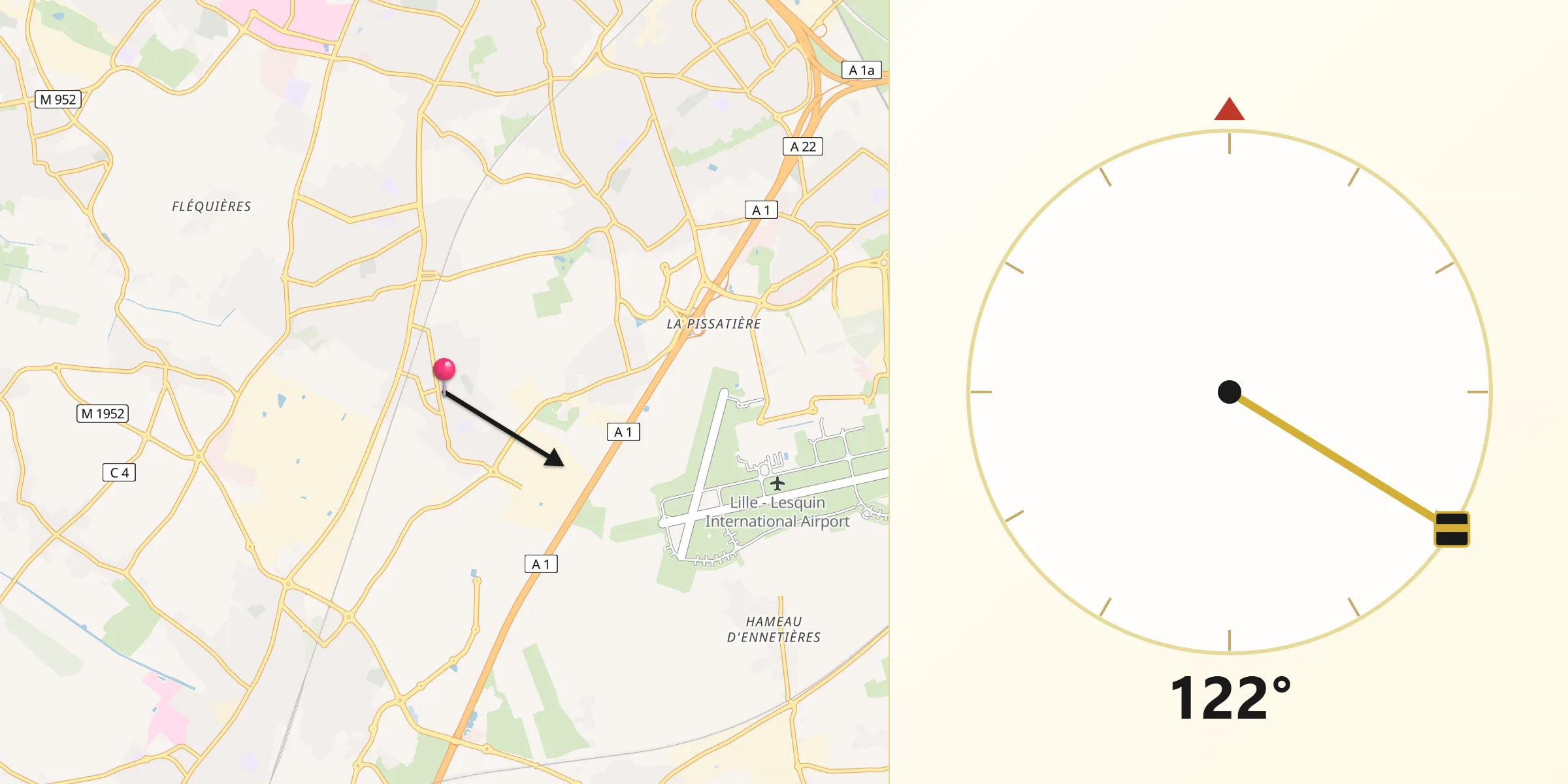 Direction vers la Qibla depuis Templemars