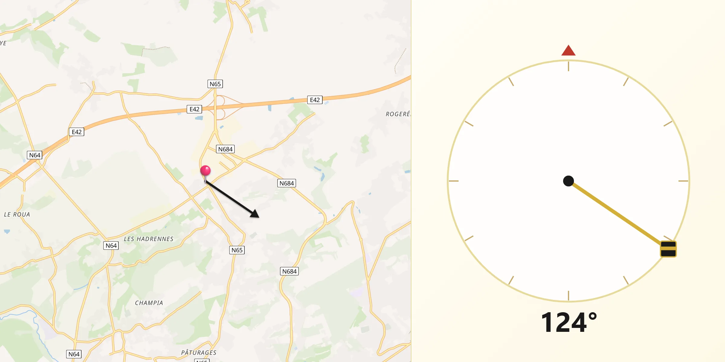 Direction vers la Qibla depuis Villers-le-Bouillet