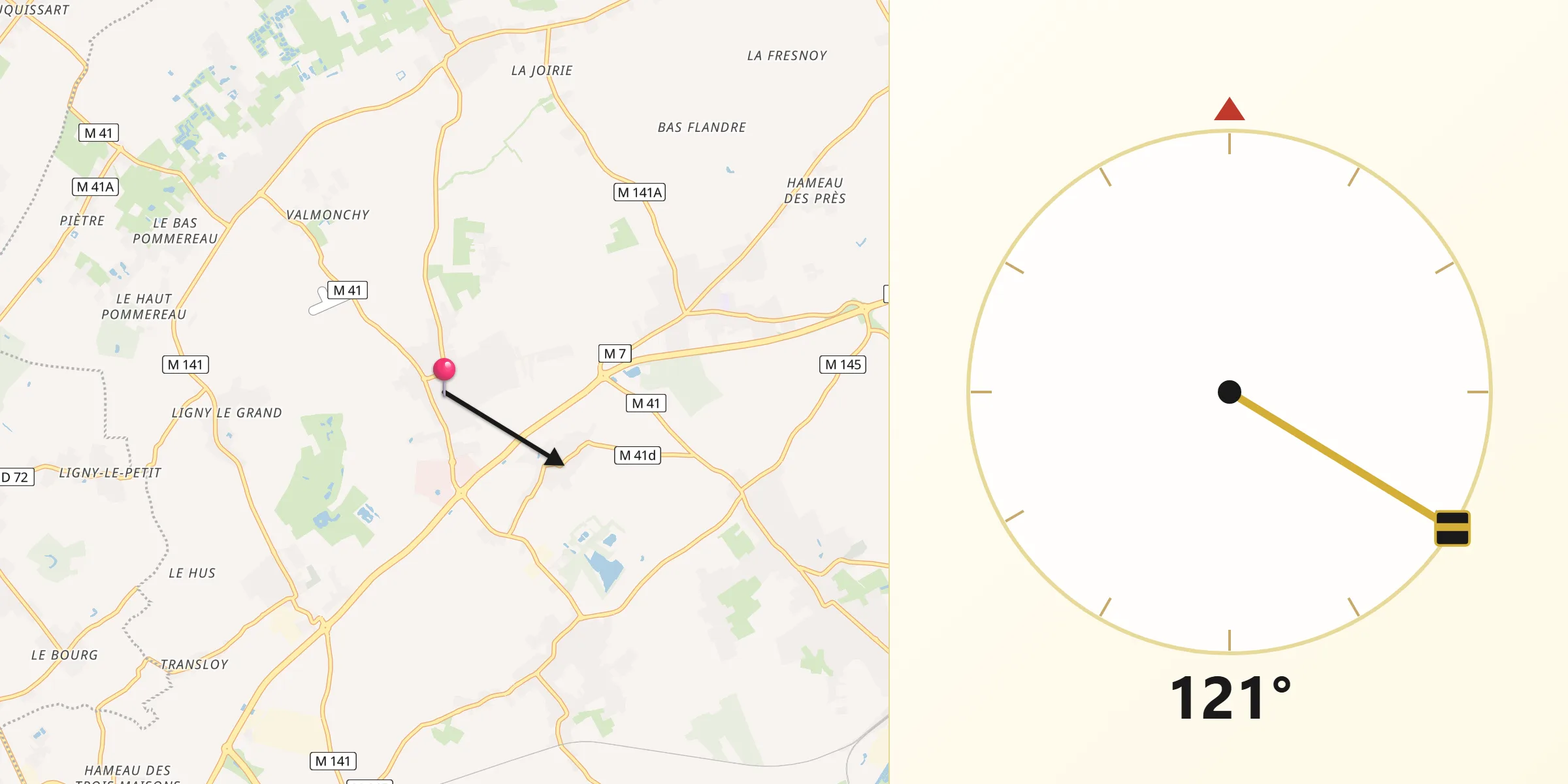 Direction vers la Qibla depuis Herlies