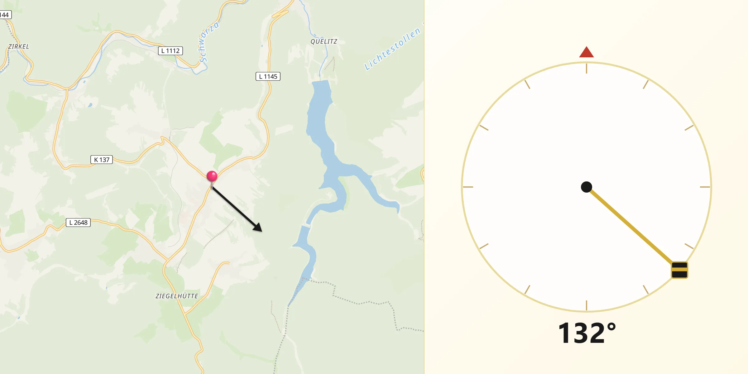 Qibla-Richtung von Oberweißbach/Thüringer Wald