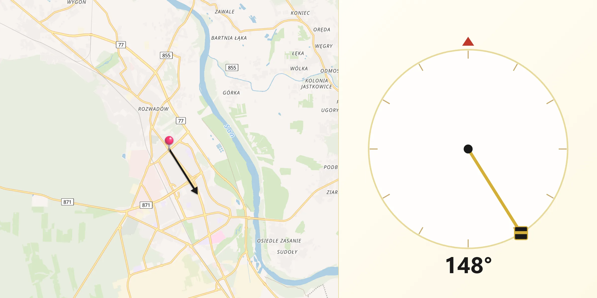 Kierunek Qibla z Stalowa Wola