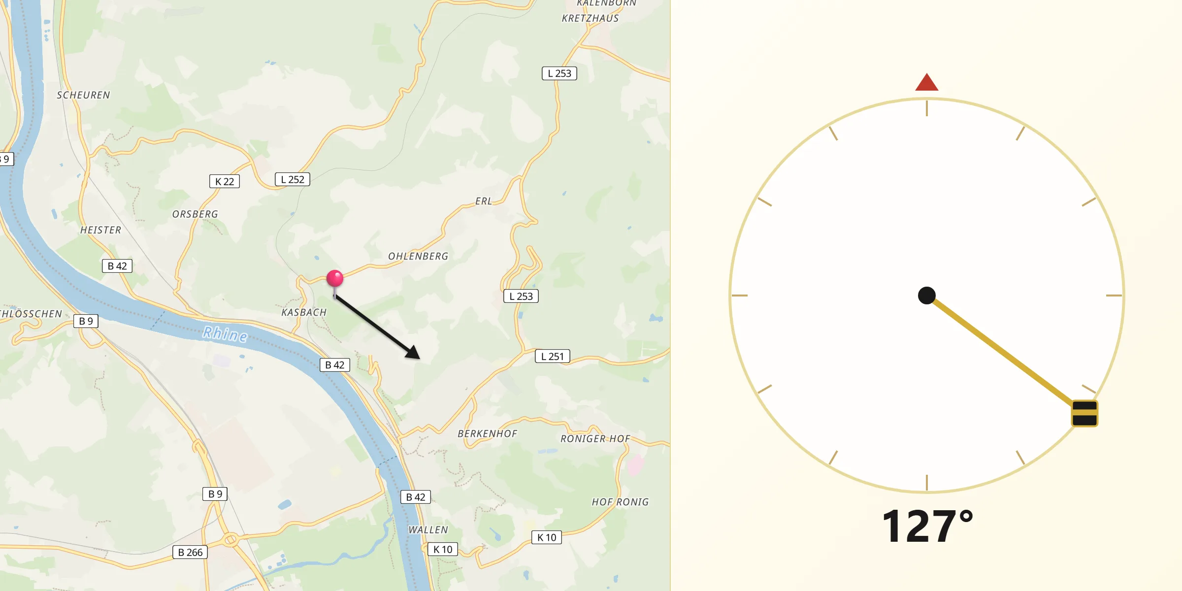 Qibla-Richtung von Kasbach-Ohlenberg