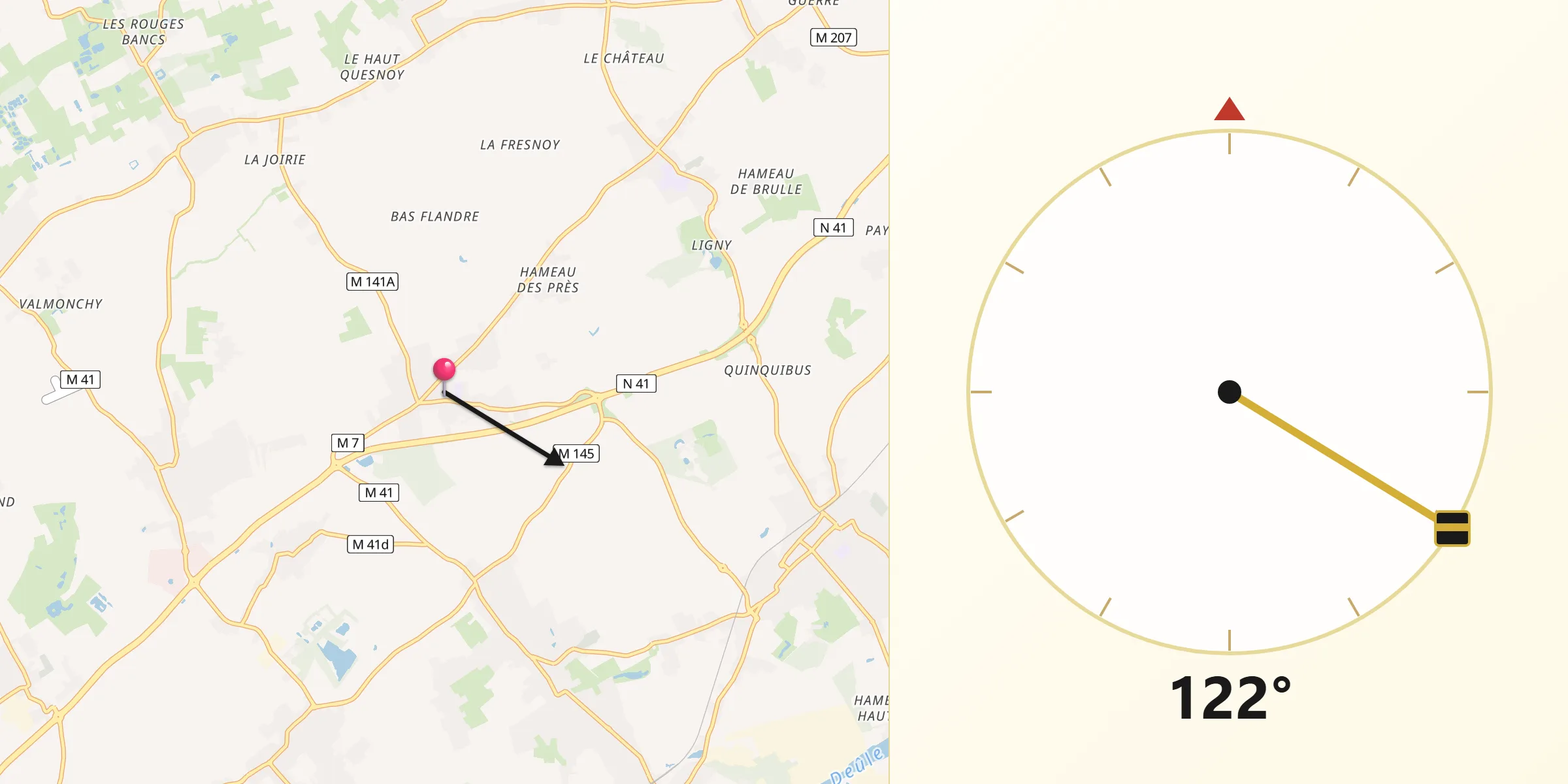 Direction vers la Qibla depuis Fournes-en-Weppes