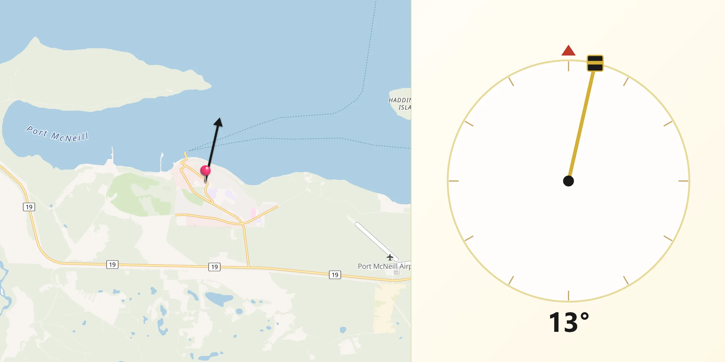 Qibla Direction from Port McNeill